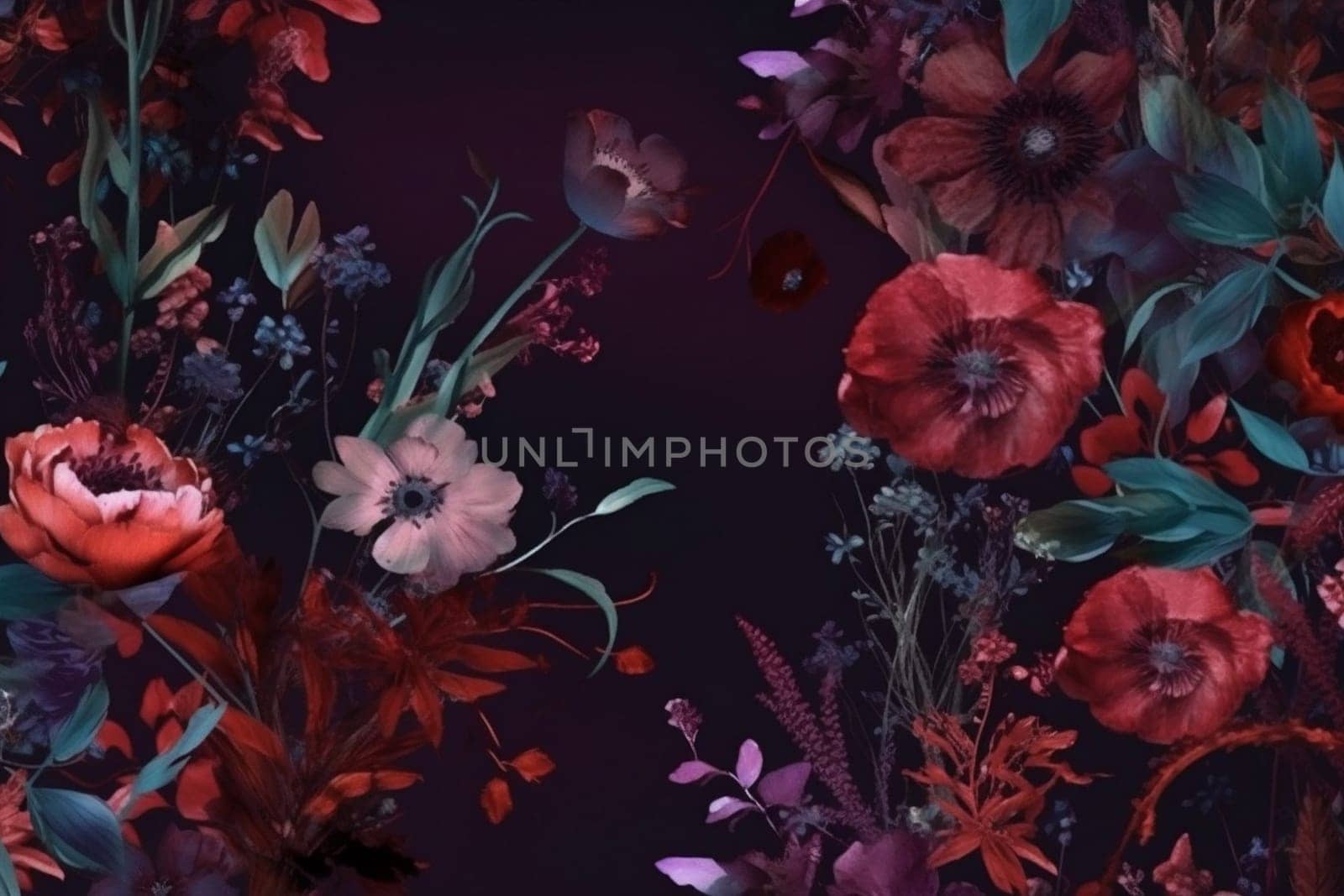 wallpaper chinese decoration background nature flower peony burgundy dark vintage bouquet. Generative AI. by Vichizh
