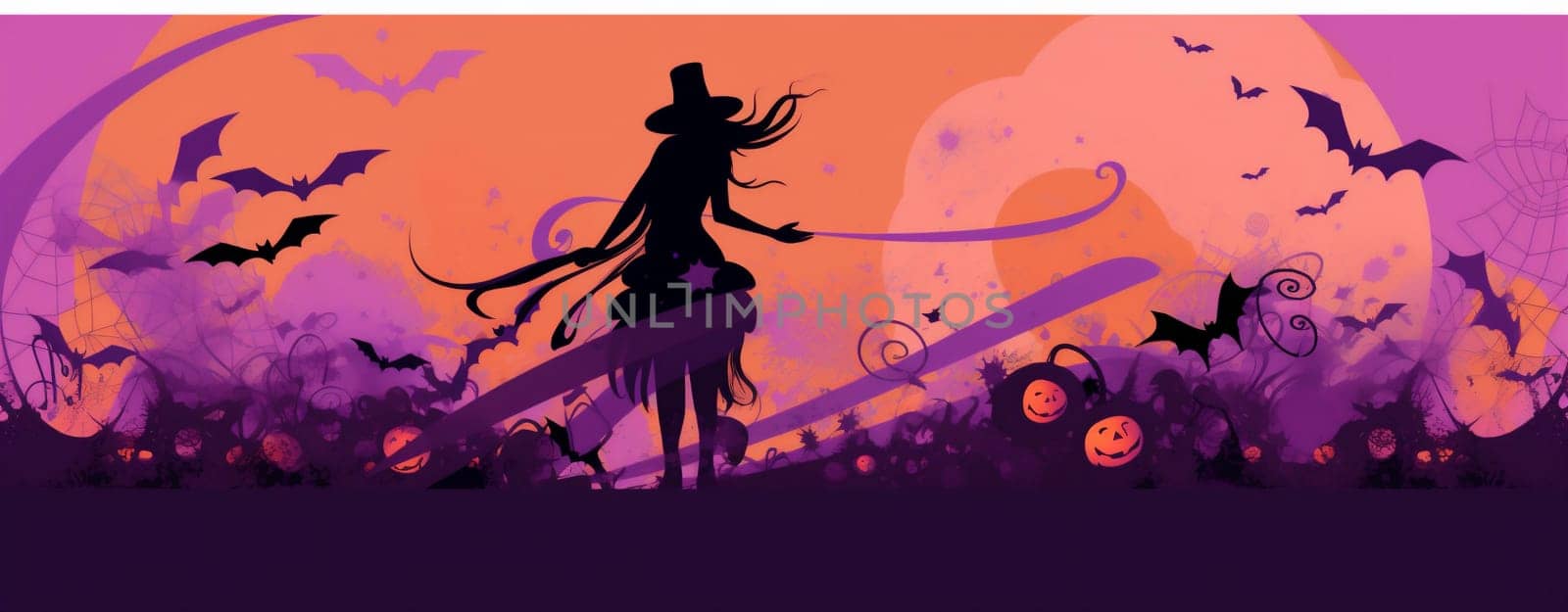 celebration evil greeting party black halloween autumn background design dark october witch poster carnival horror girl costume card night holiday bat. Generative AI.