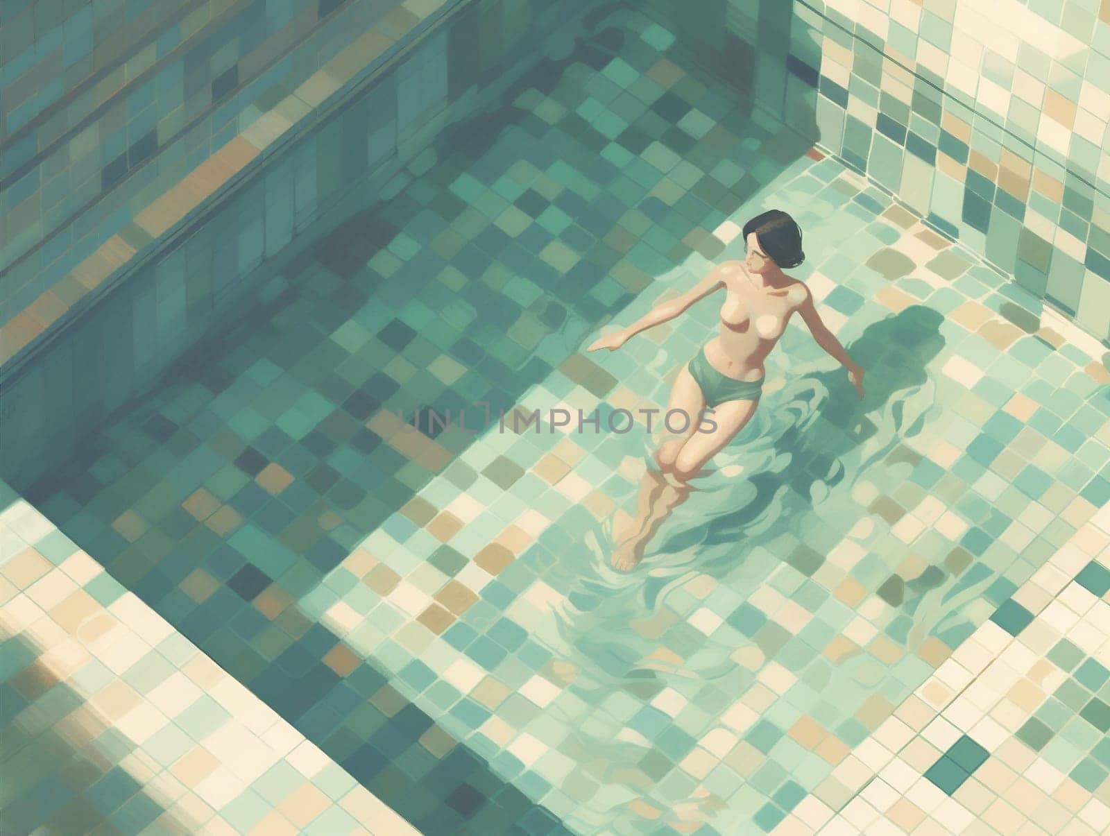 pool woman holiday illustration swim beach water summer young girl person. Generative AI. by Vichizh
