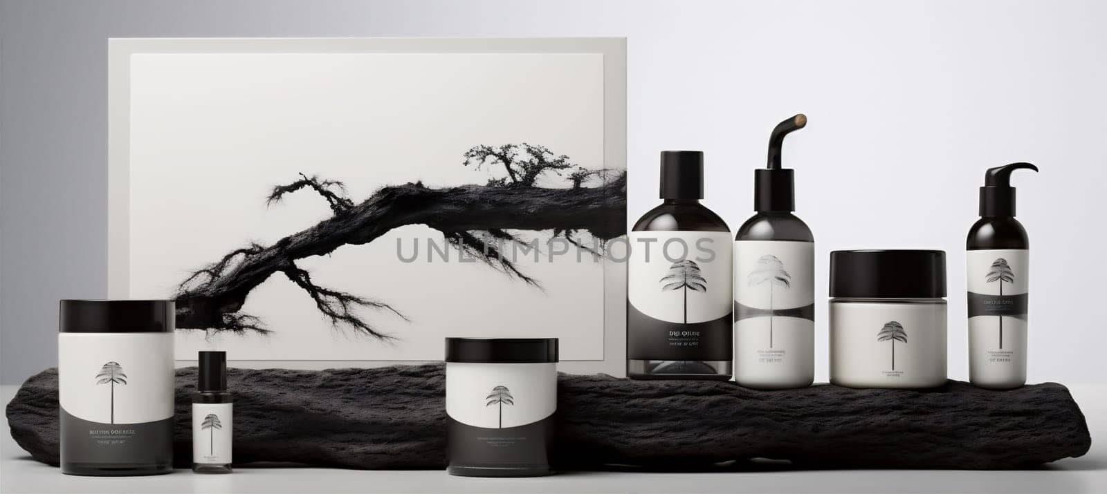 tree trendy cosmetic beauty natural branch layout nature product background tree bottle. Generative AI. by Vichizh