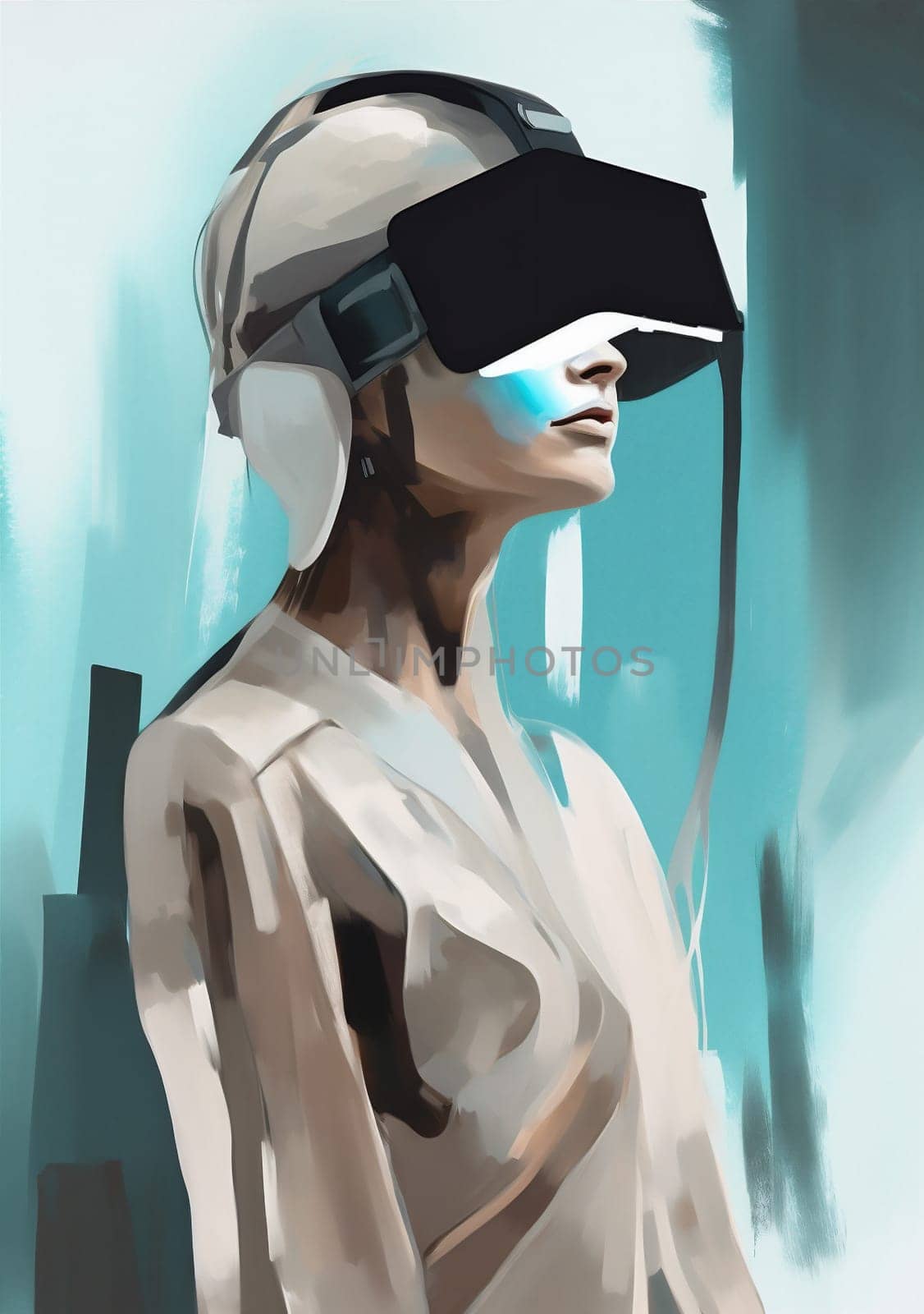 vr man headset glasses gadget futuristic cyber goggles digital technology tech. Generative AI. by Vichizh