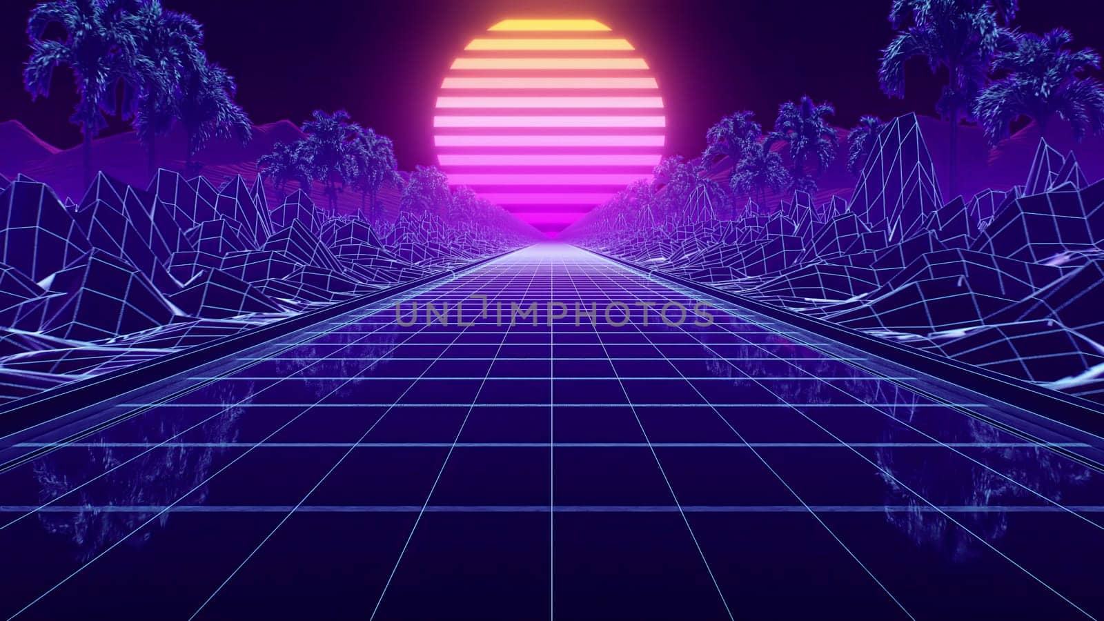 3d render background neon retro wave 80s style 4k