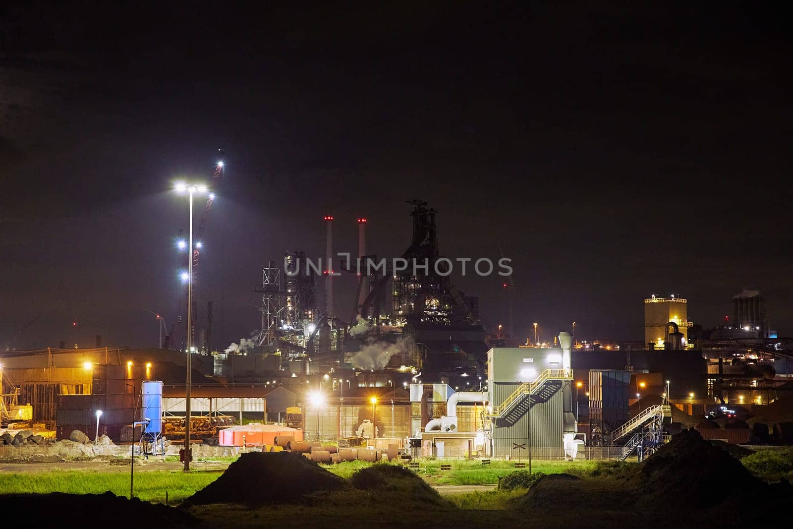 steel mill in the Netherlands at night.