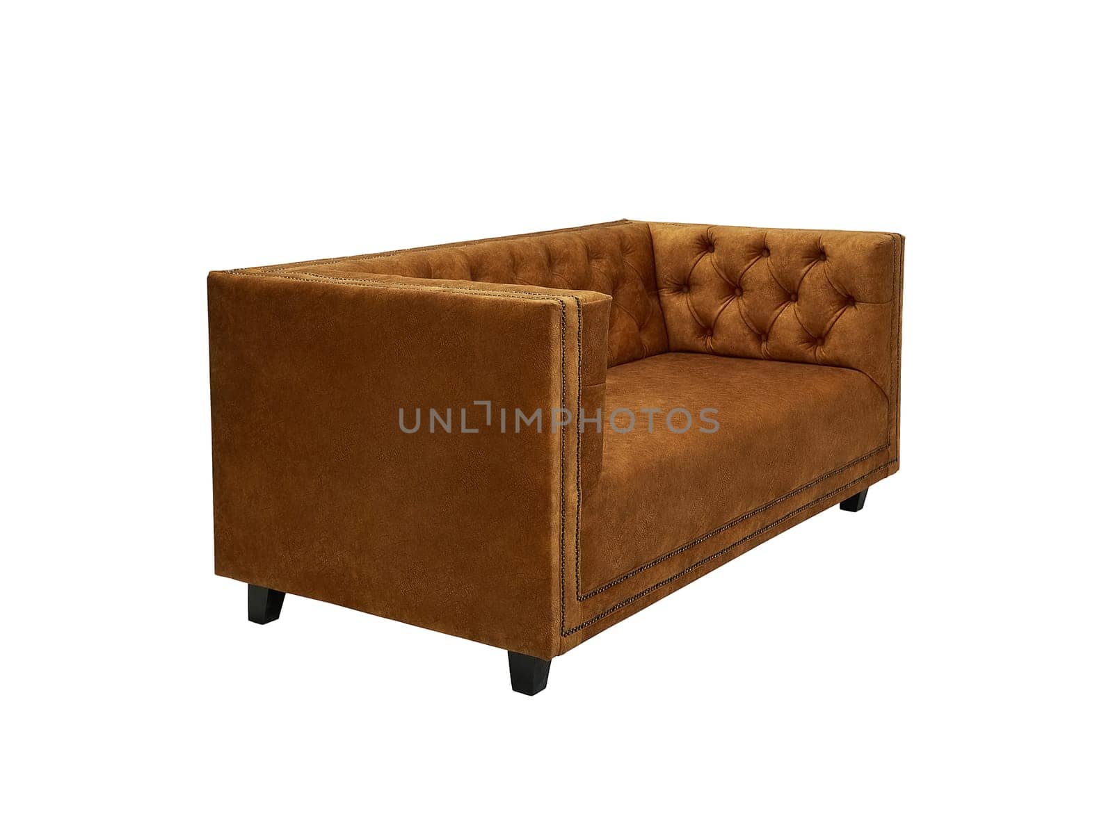brown fabric sofa isolated on white background, side view. couch, furniture in minimal style, interior, home design