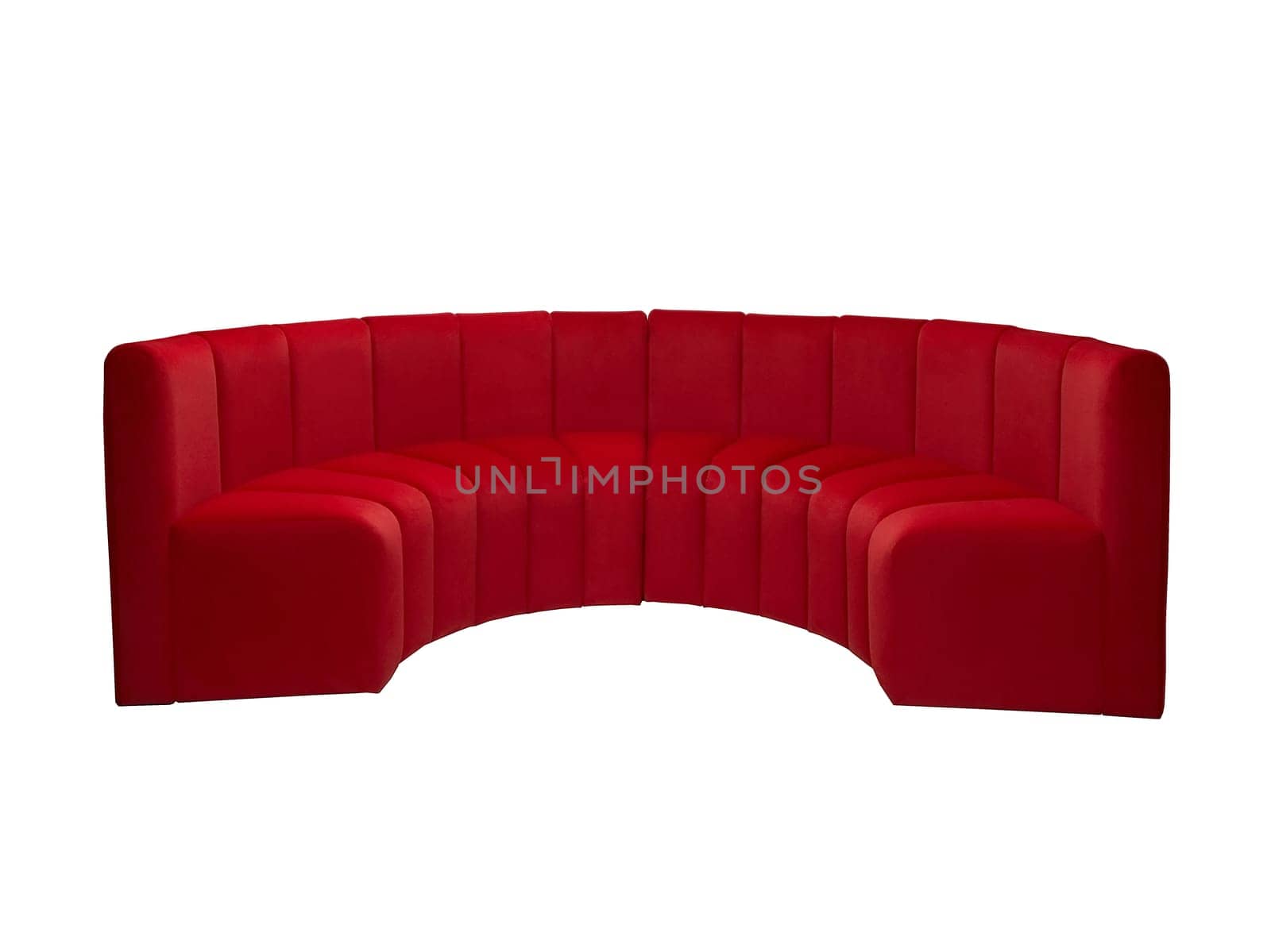 modern crimson fabric sofa isolated on white background, front view. couch, furniture in minimal style, interior, home design