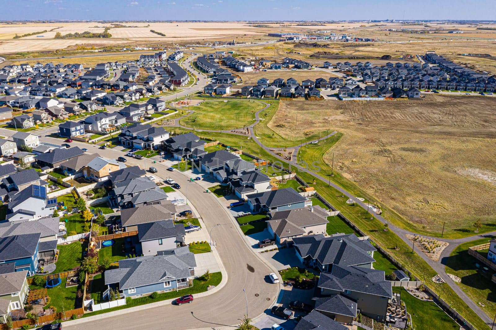 Aerial view of the Meadows neighborhood of Saskatoon. Sept 21,2020