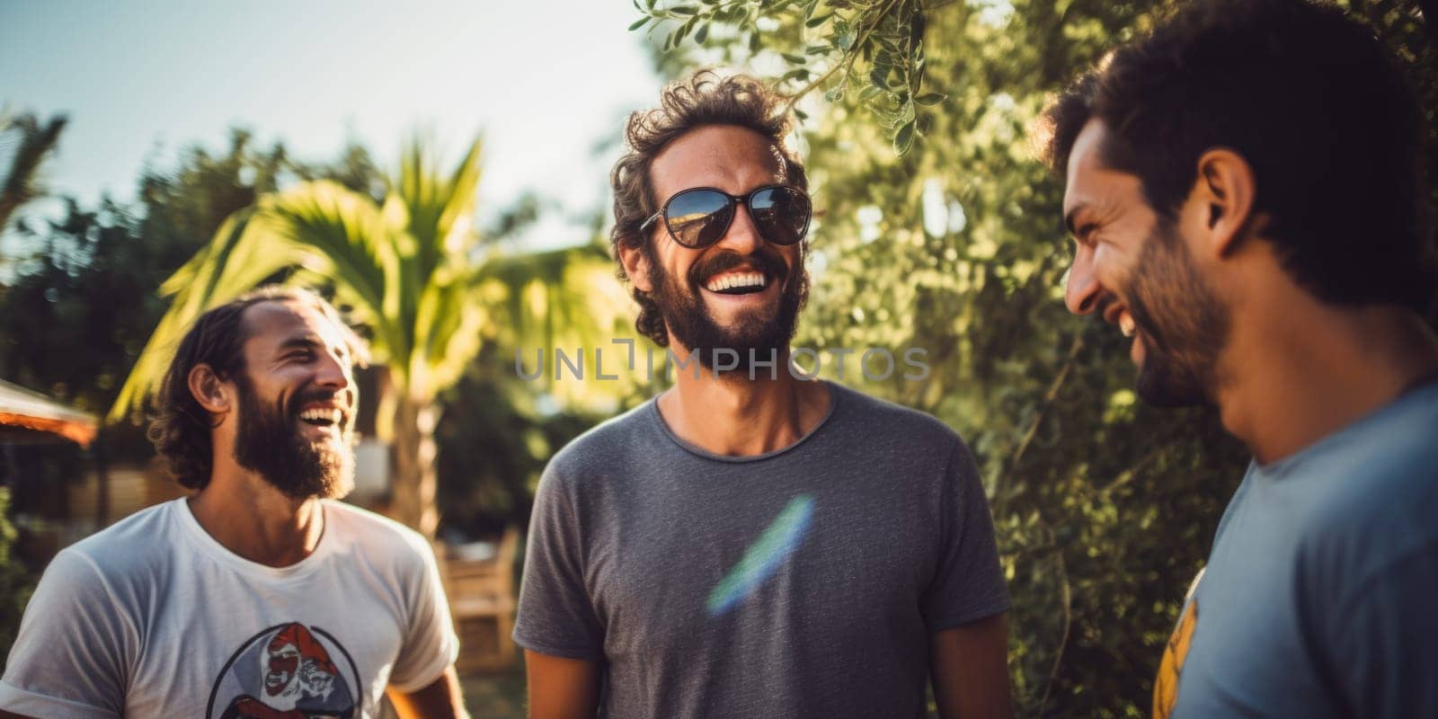 three male friends having fun outdoors. AI Generated by Desperada