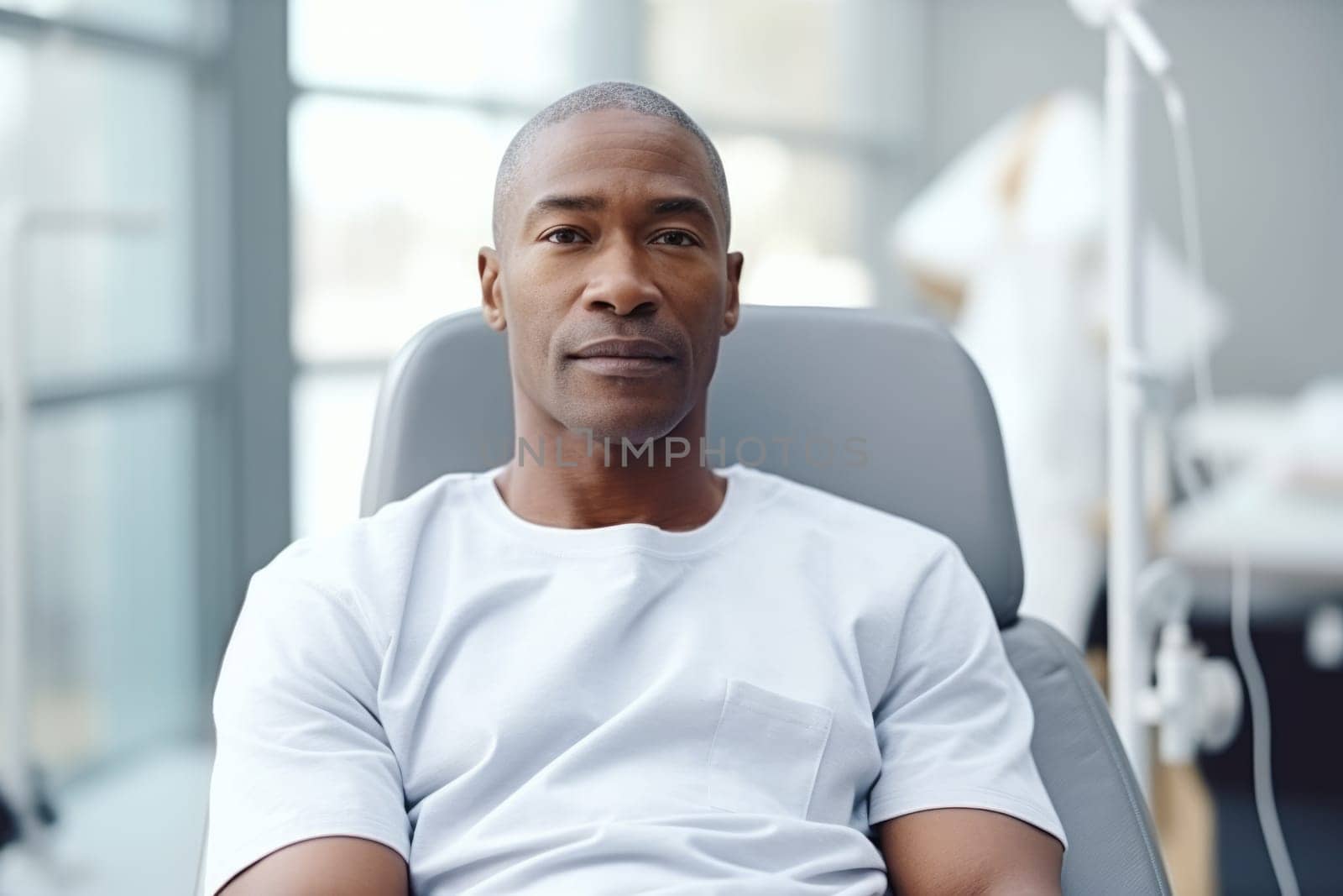 african american man smiling happily while sitting in medical chair at dental clinic. AI Generated by Desperada
