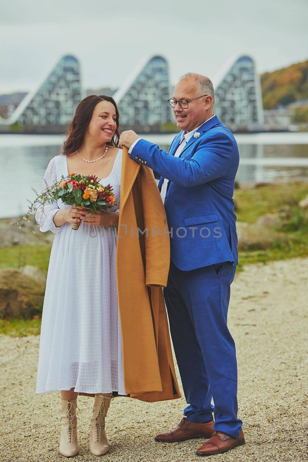 Vejle, Denmark, October 26, 2023: Mature married couple in autumn Denmark