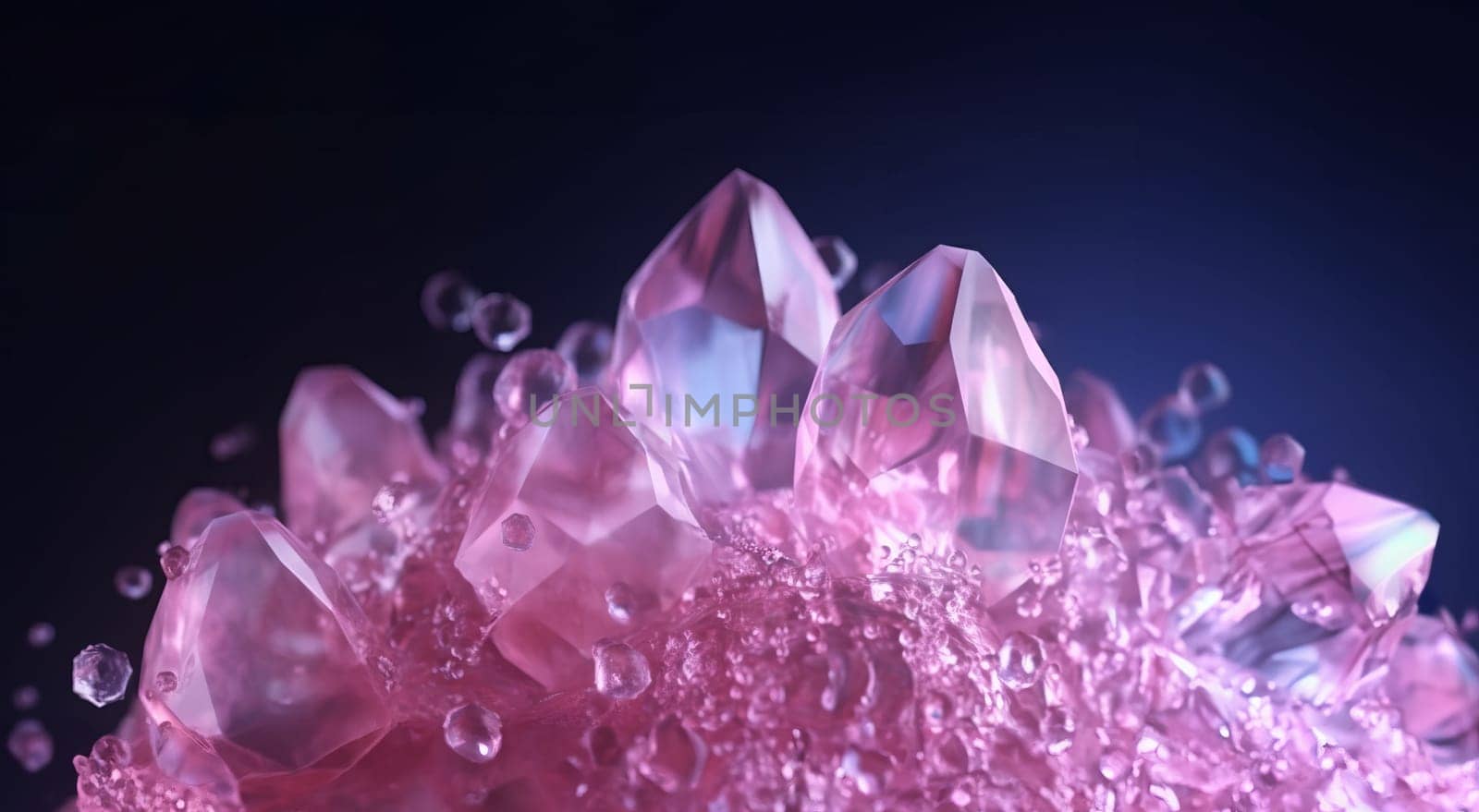 Close-up of a pile of pink crystals in 5k