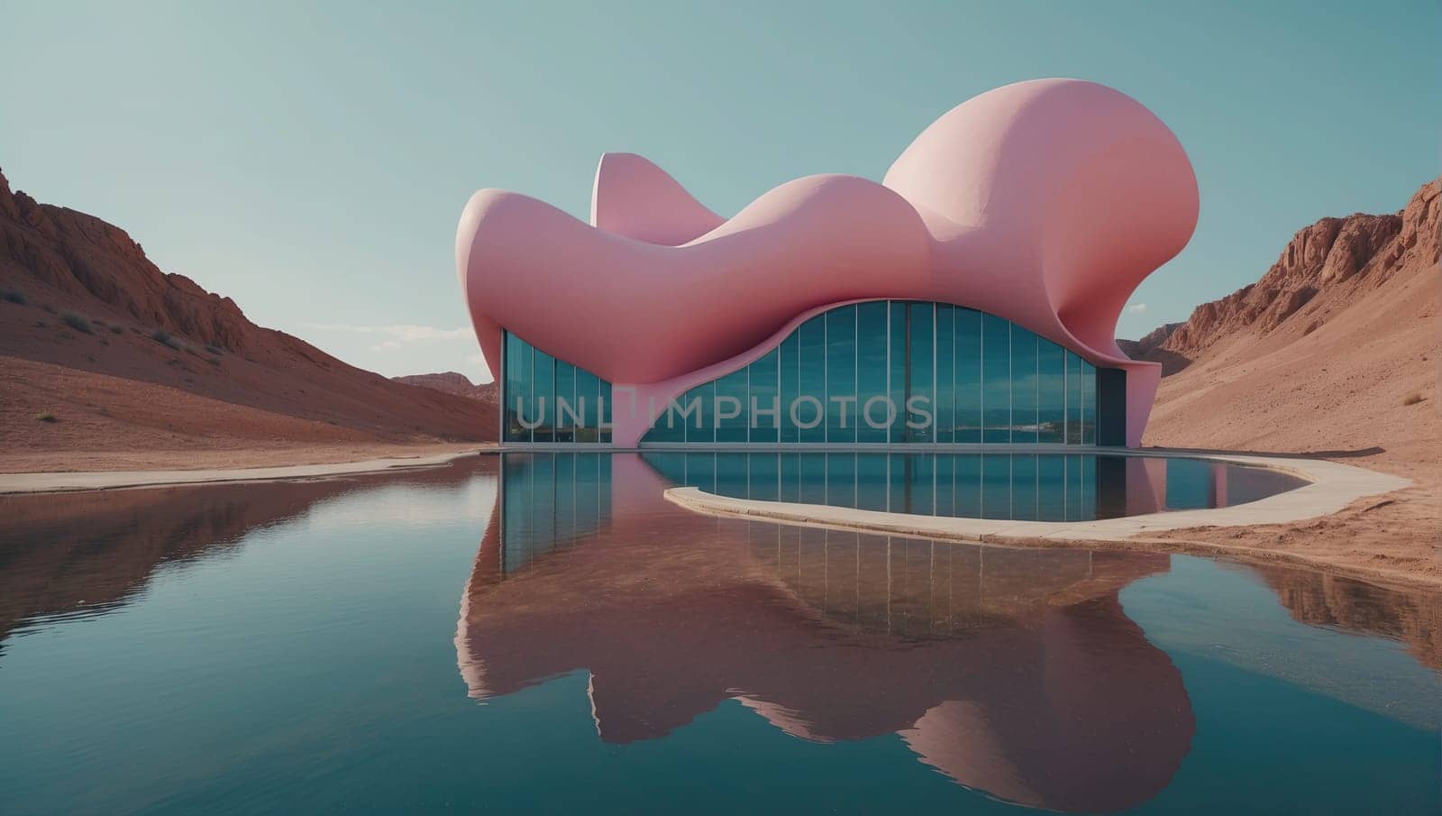 Futuristic building in the desert by applesstock