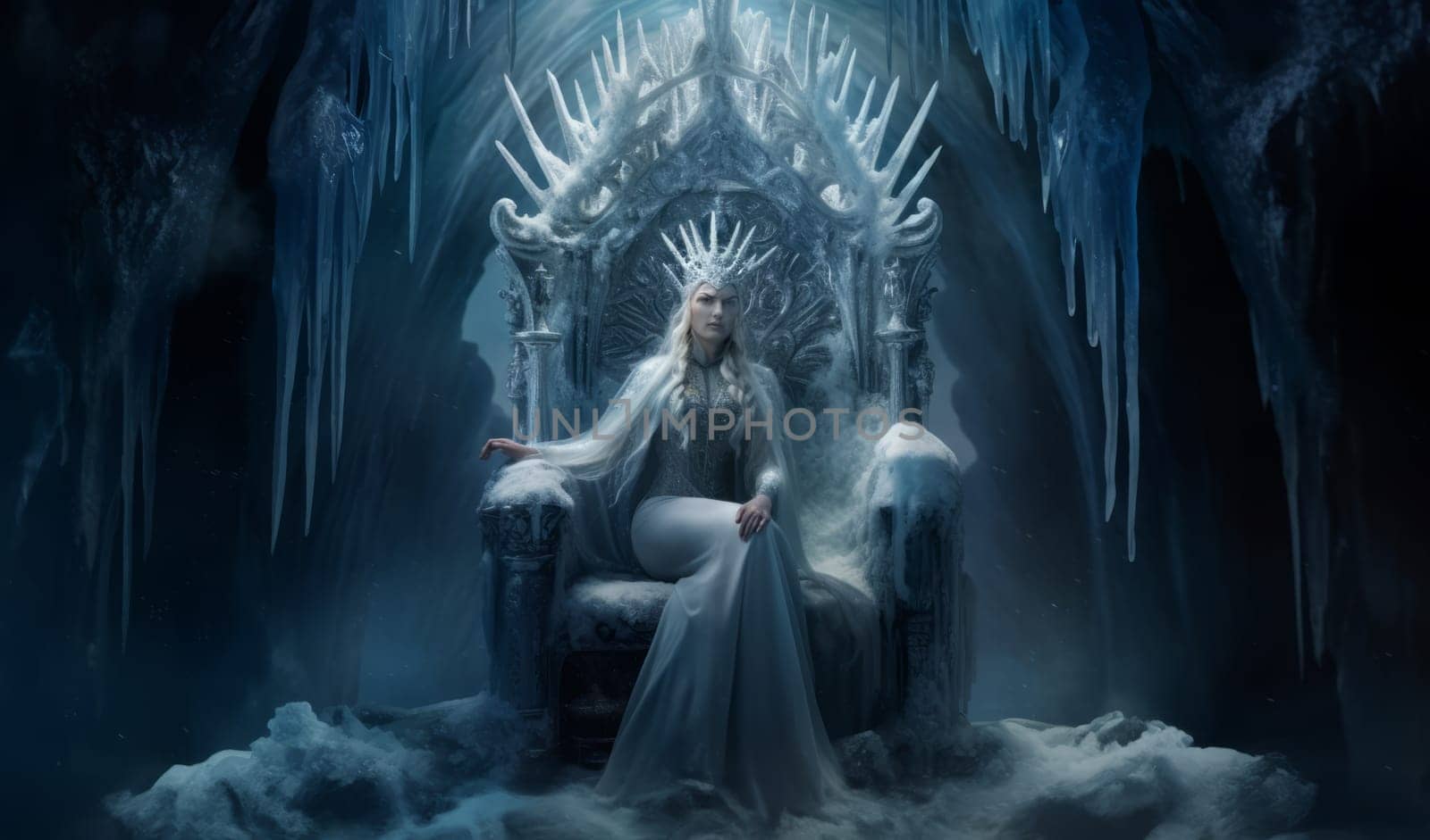 The snow queen is sitting on her throne by studiodav