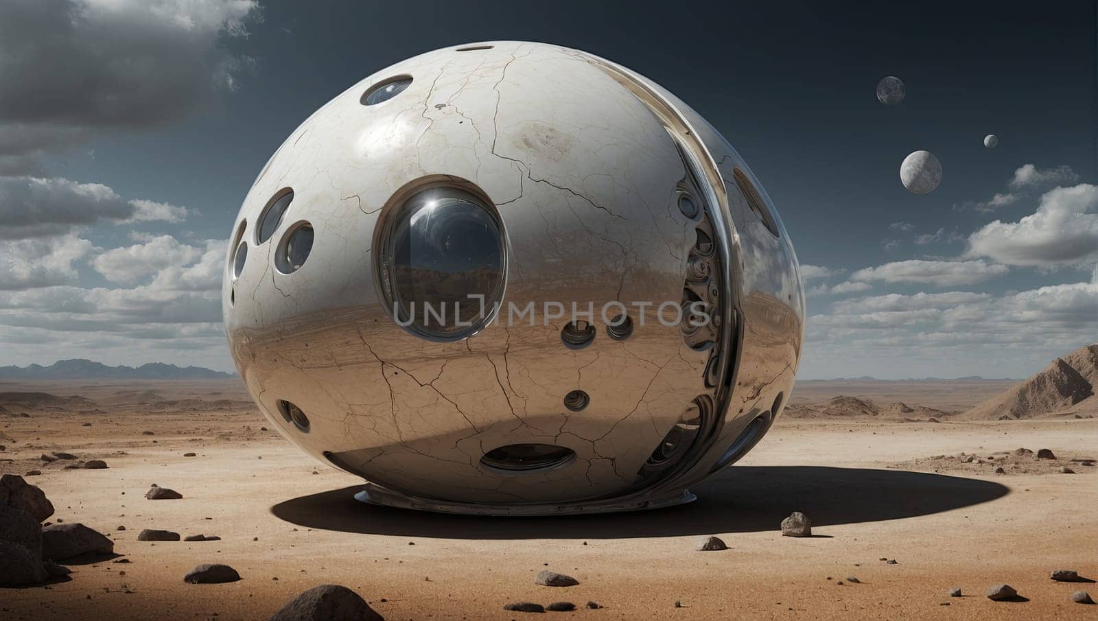 Spaceship in the desert. AI generated