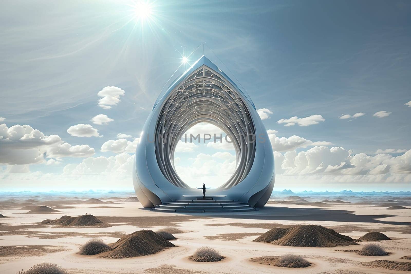 Futuristic building in the desert. AI generated