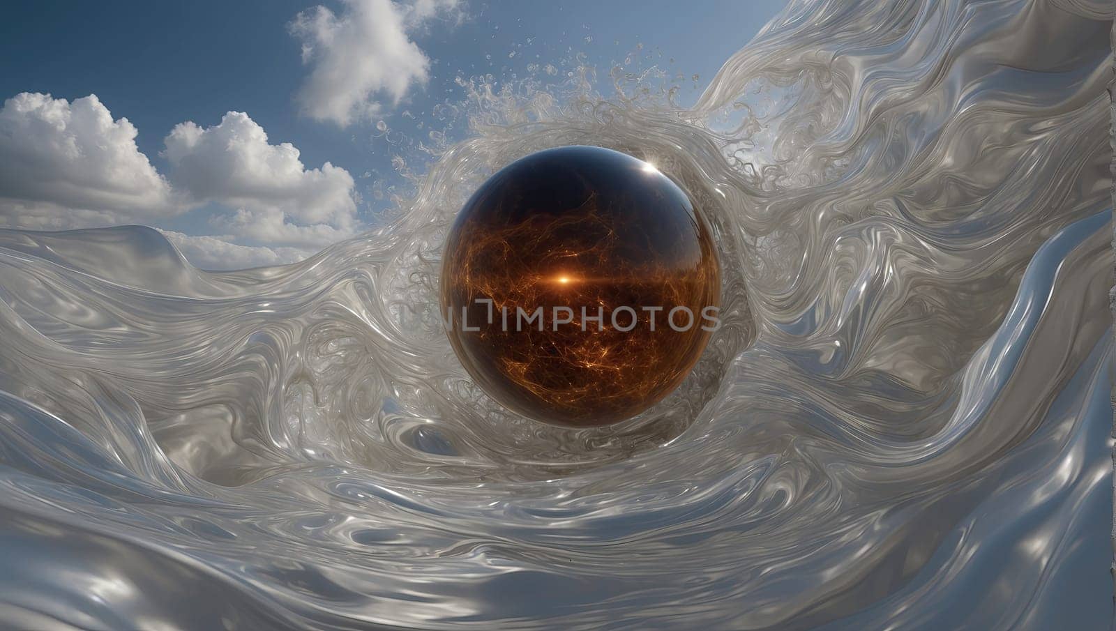 Water flow with energy ball. AI generated