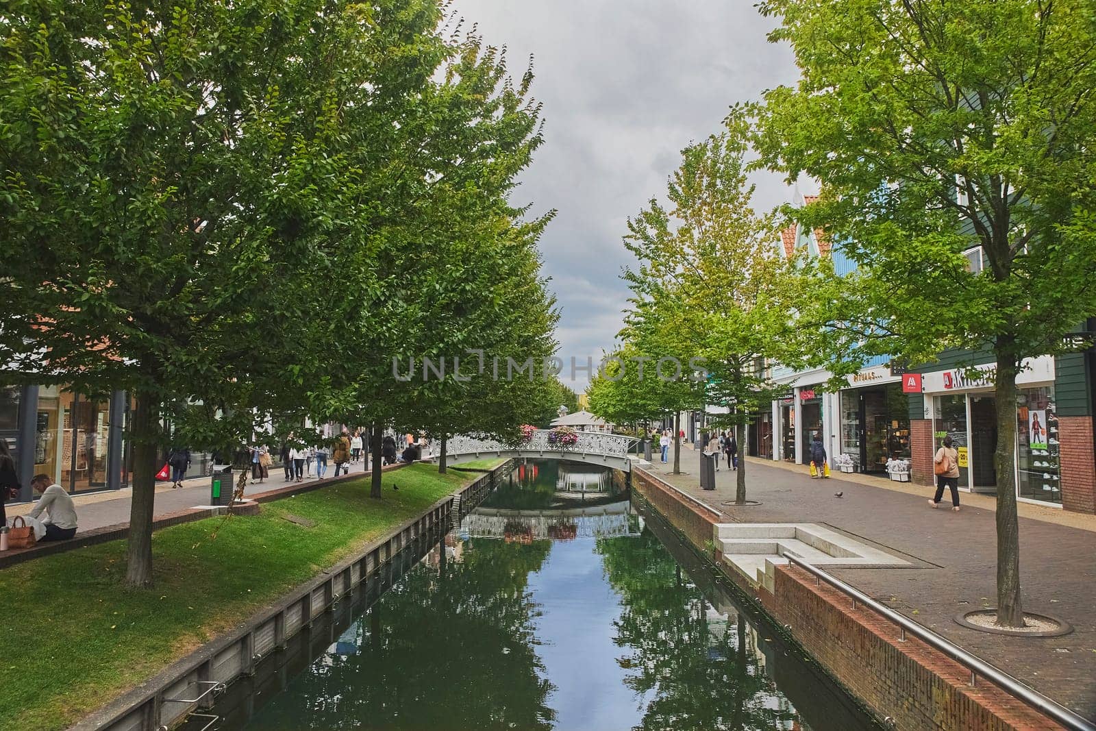 Zaandam, Netherlands, August 29, 2023: Beautiful pedestrian street.