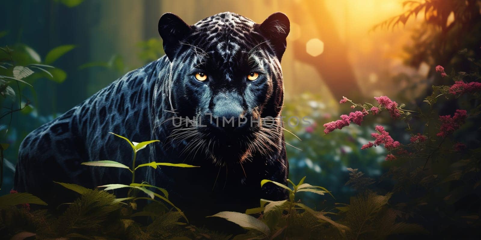 Black panther with black fur rather than the typical spotted coatin a nature, wildlife concept by Kadula