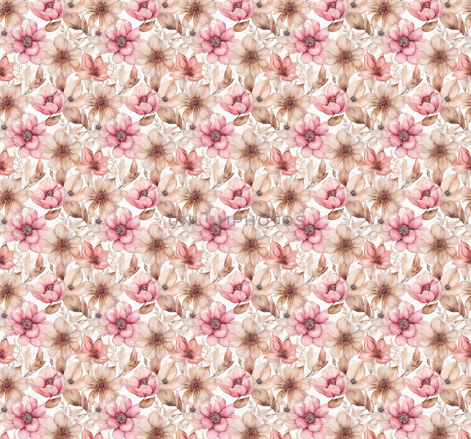 Abstract background of watercolor flowers, pink and beige colors