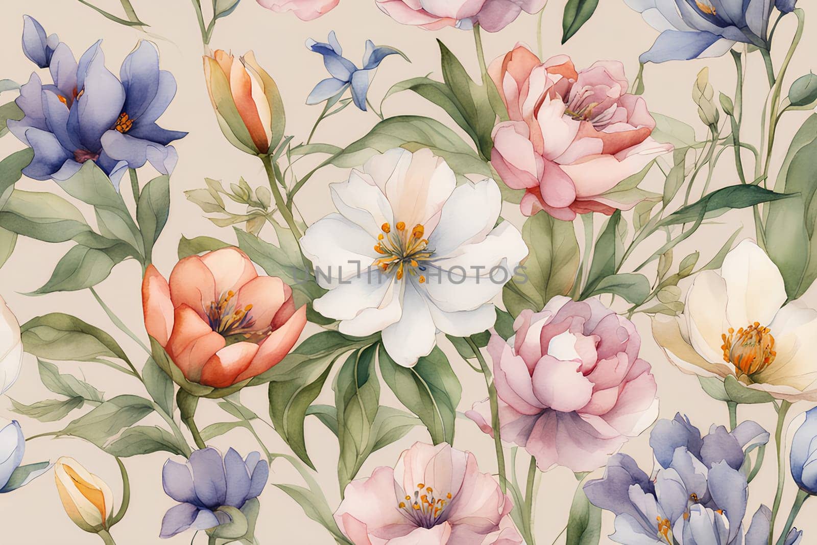 Abstract background of watercolor flowers, pink and beige colors.