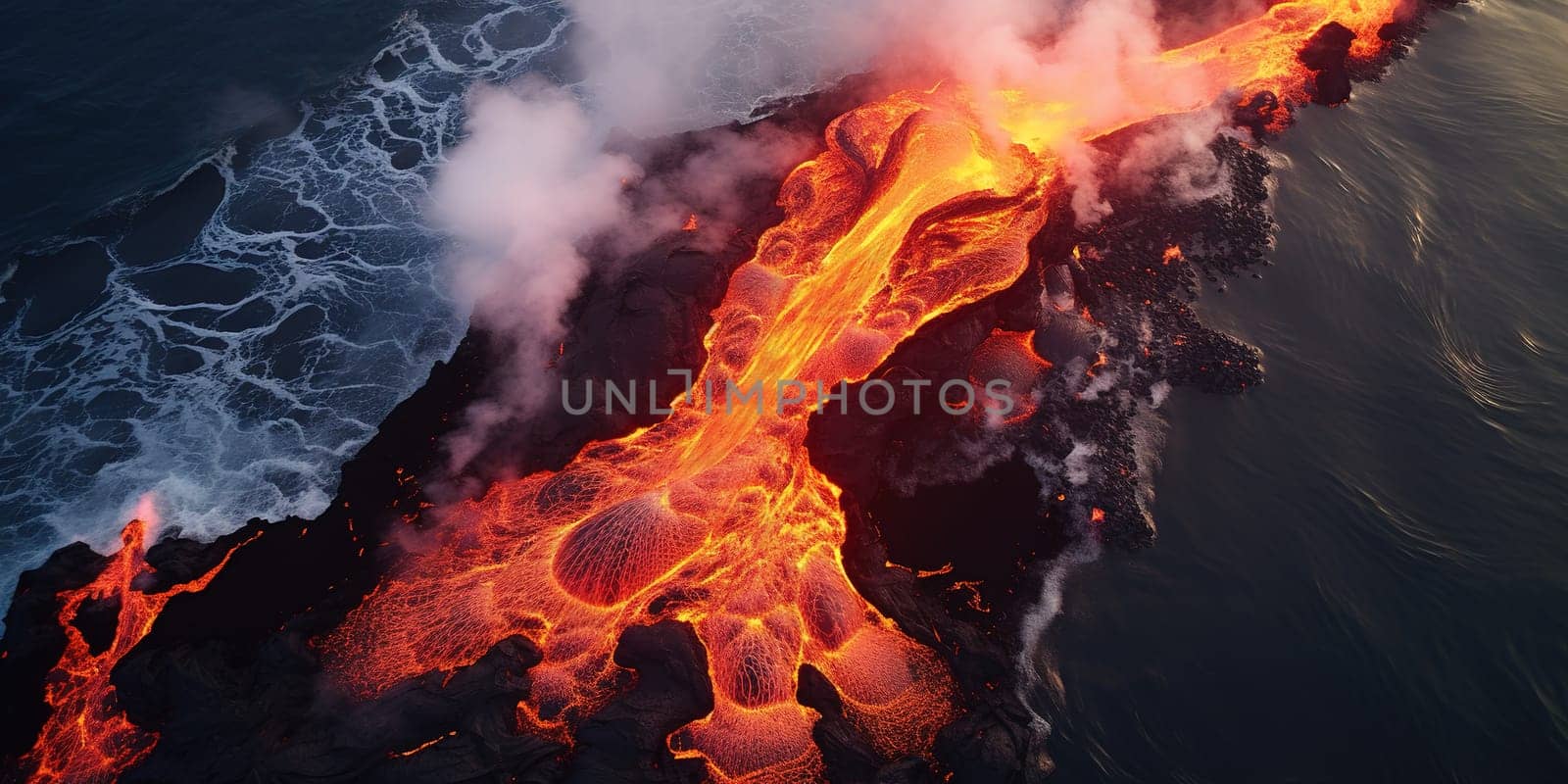 Aerial view to flowing lava from the volcano, amazing nature concept by Kadula