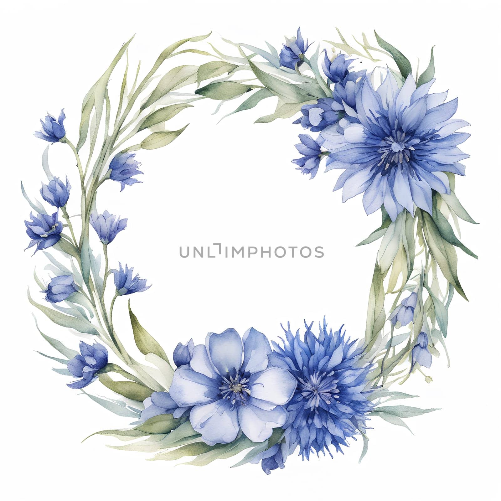 Watercolor flowers wreath in cold colors by Annu1tochka
