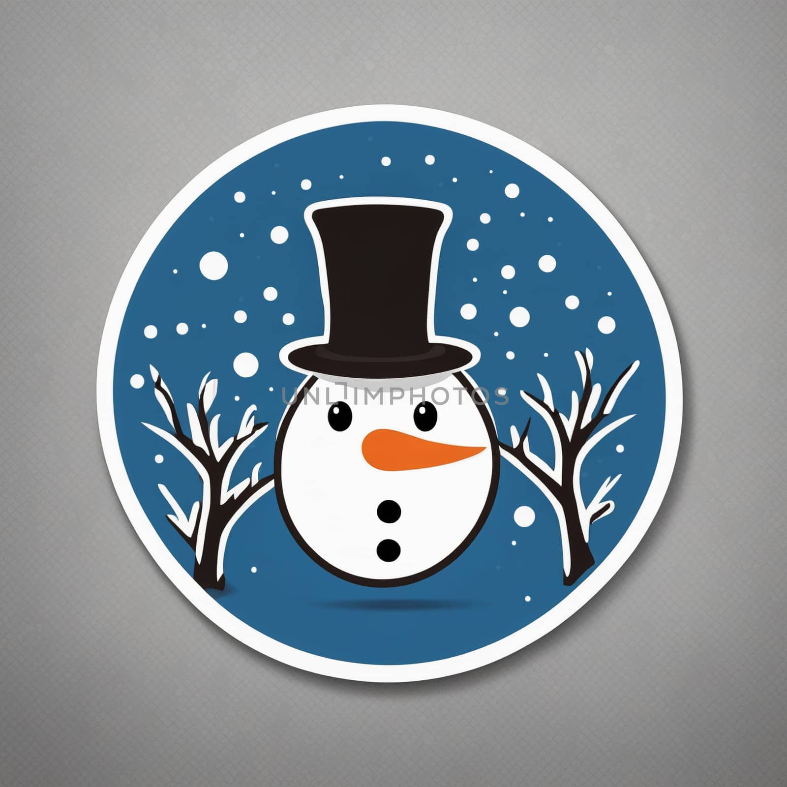 Round logo with snowman, cute character, white and blue colors. by Annu1tochka