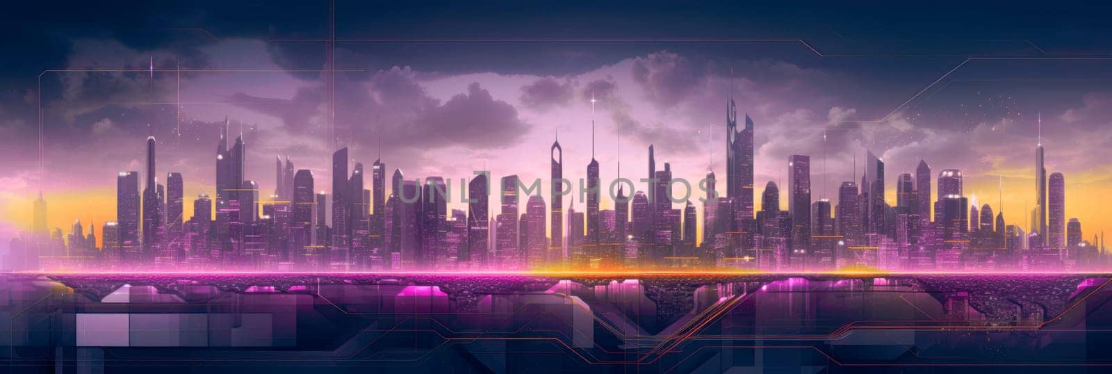 Abstract futuristic night city, Concept for IOT, smart city by biancoblue