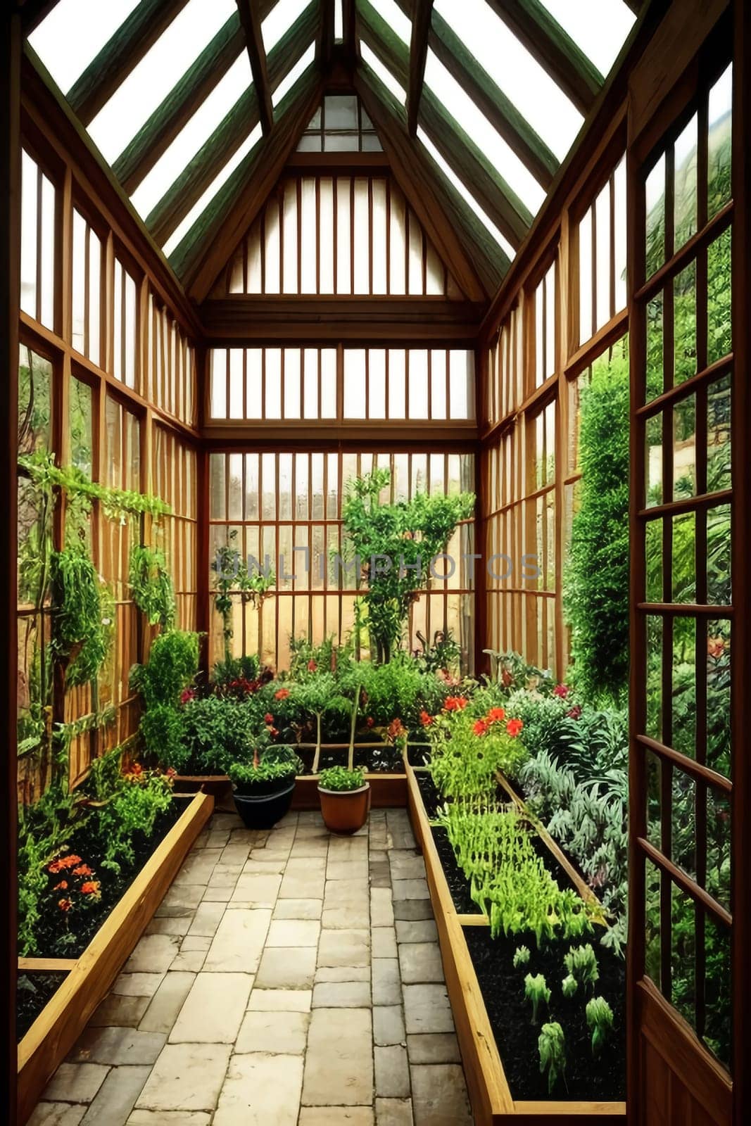 A spacious botanical garden in a large greenhouse. The concept of gardening and gardening