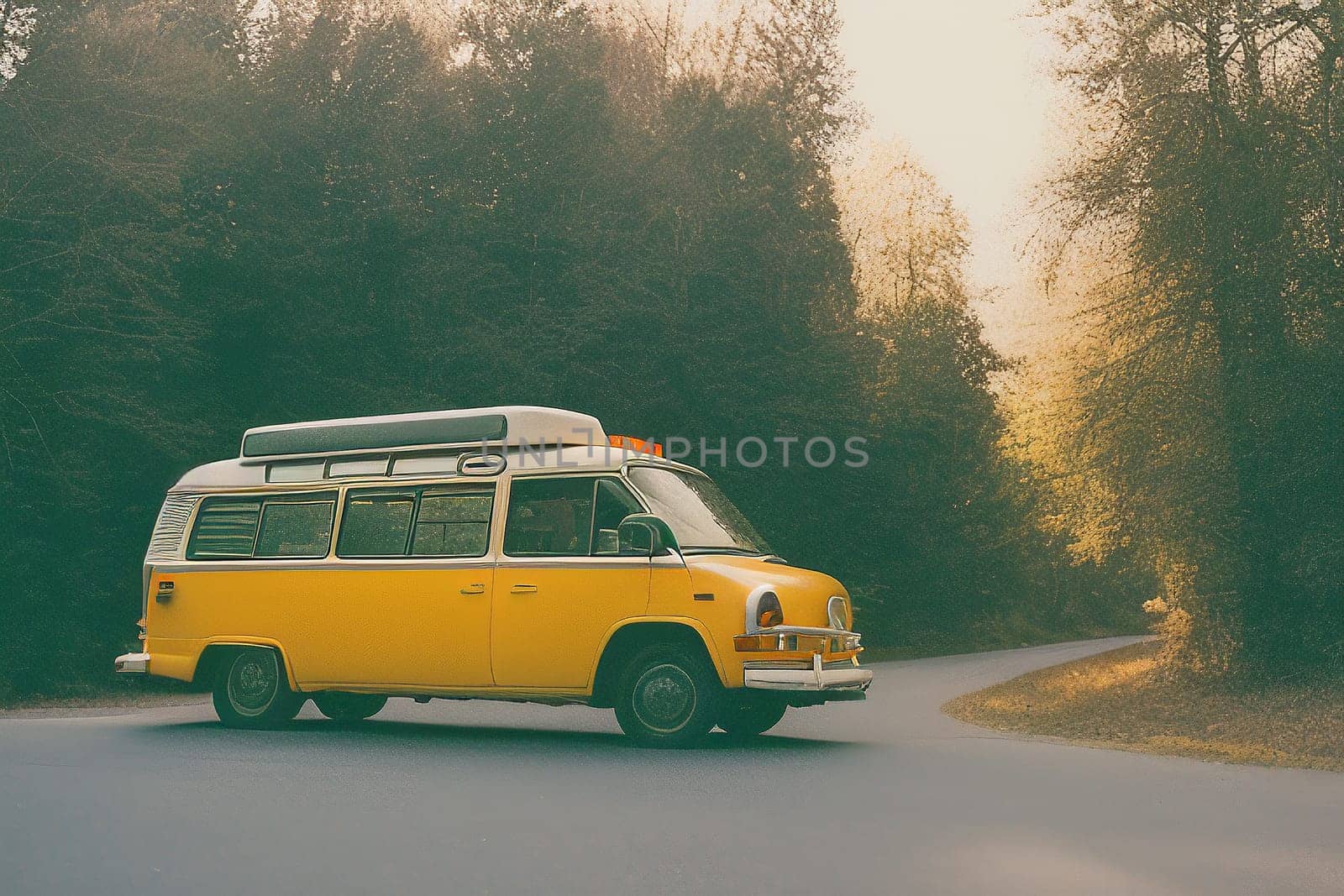 Traveling by car on the road. The concept of road travel in a mobile home. by Annu1tochka