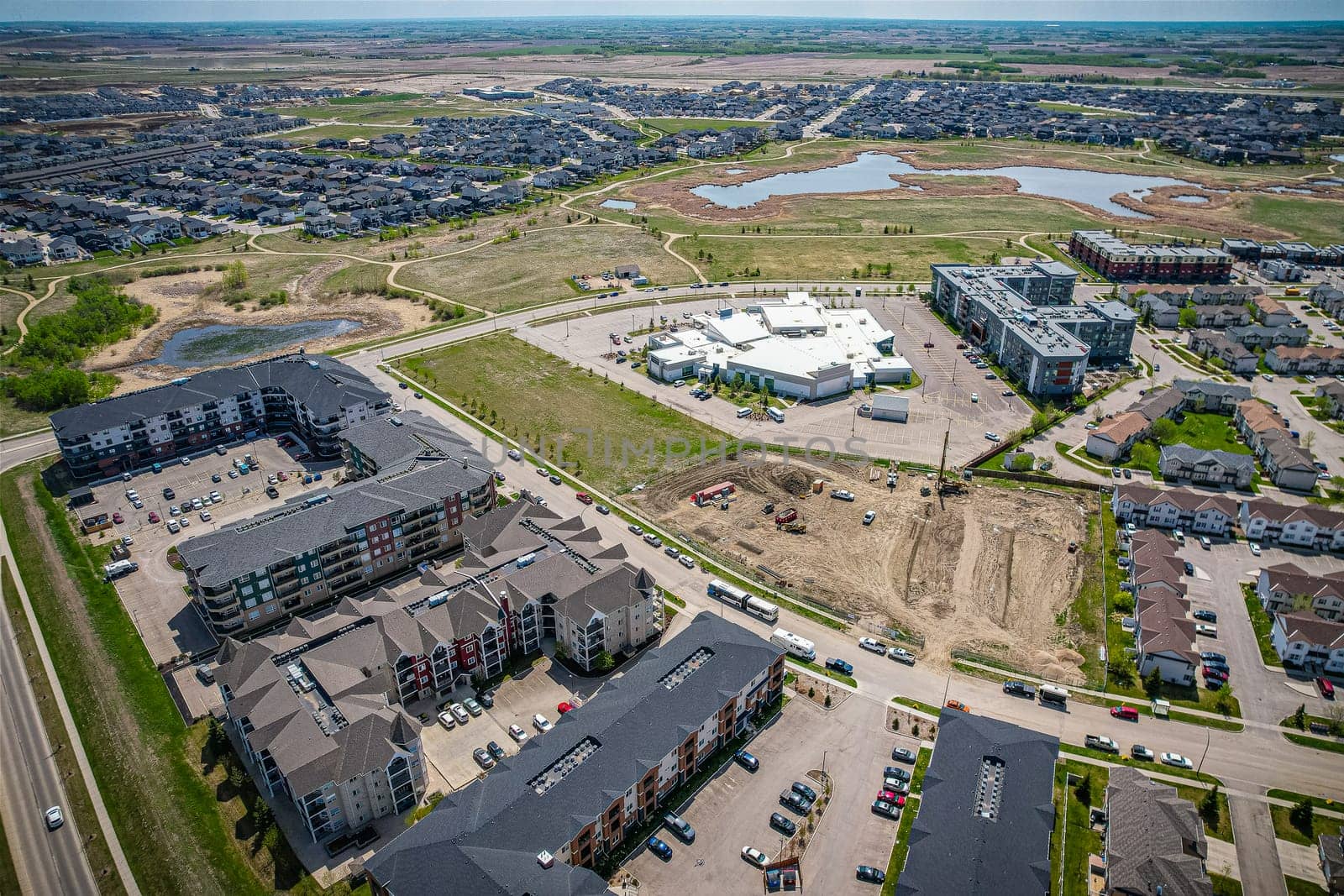 Aerial view of Briarwood which is a residential neighbourhood located in the southeast part of Saskatoon, Saskatchewan, Canada. The majority of its residents live in low-density, single detached dwellings.