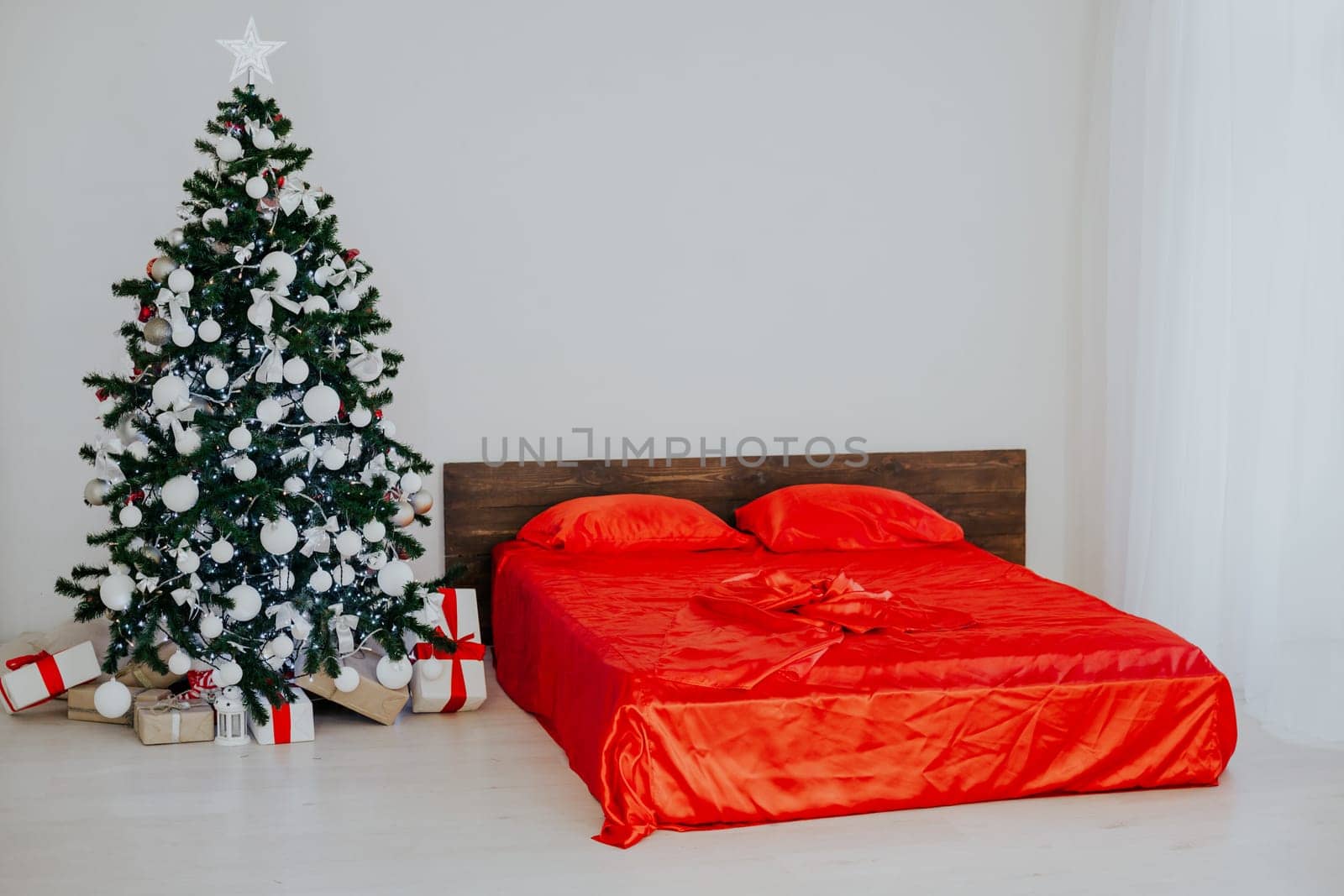 new year Christmas white room with red decoration Christmas tree 1