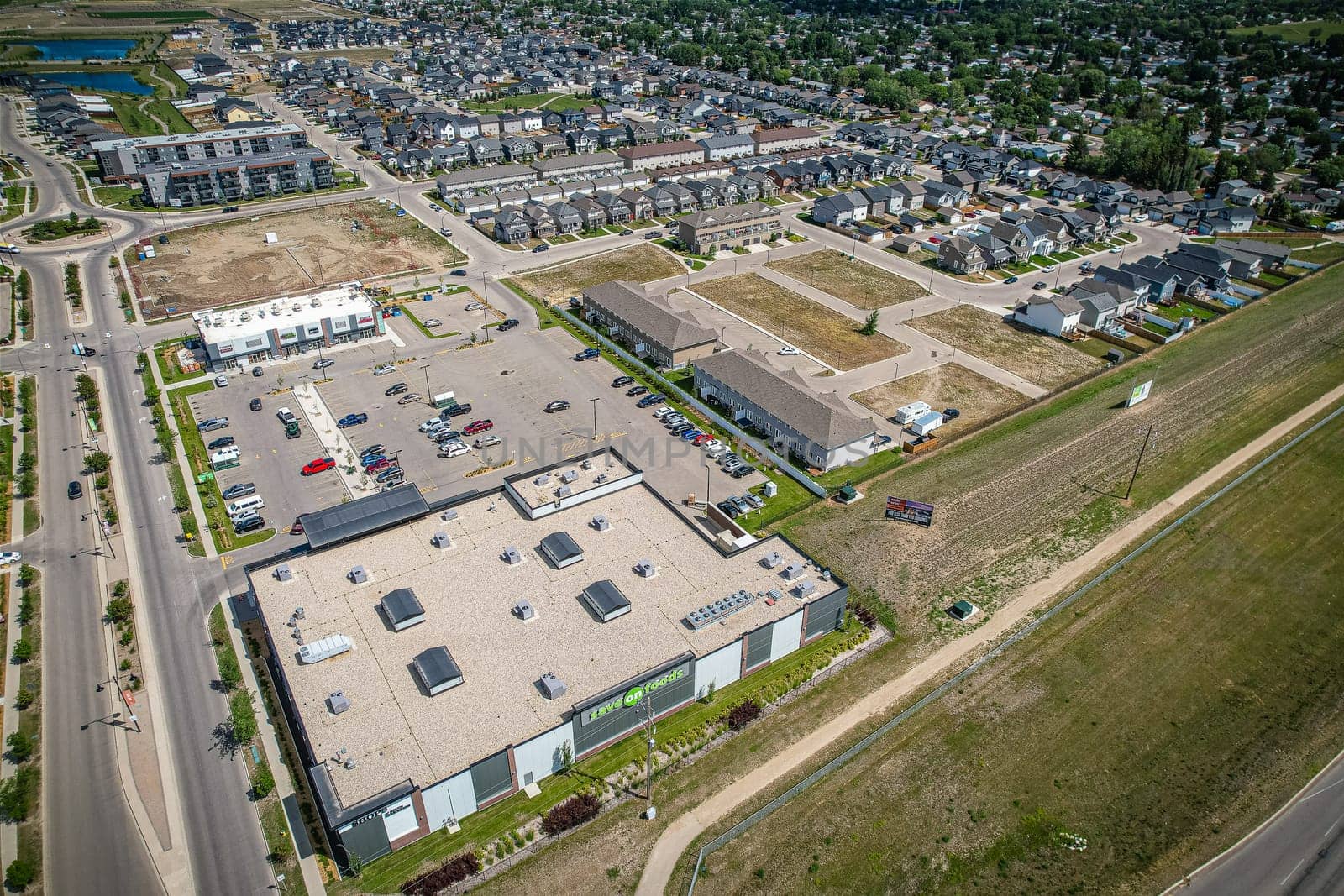 Aerial view of Kensington which is a neighbourhood located in west Saskatoon, Saskatchewan, Canada that began construction in 2013