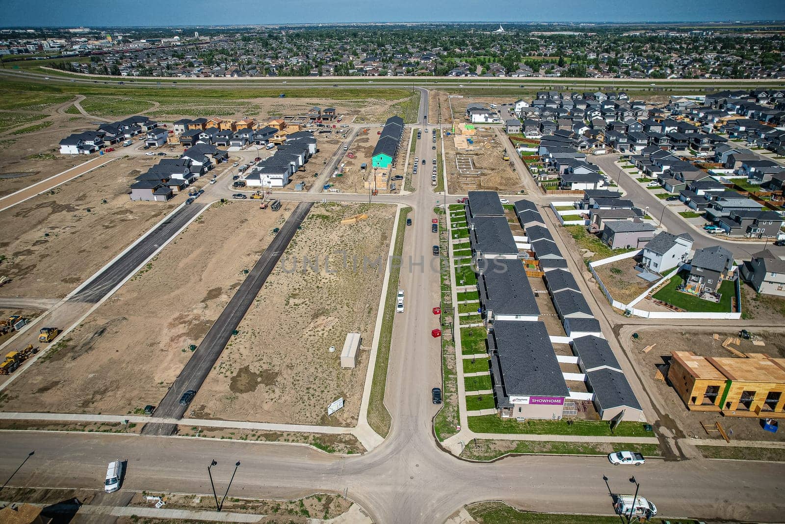 Aerial view of Brighton which is a neighbourhood in Saskatoon, Saskatchewan, and is the first of several communities planned for the Holmwood Suburban Development Area on the east side of the city.