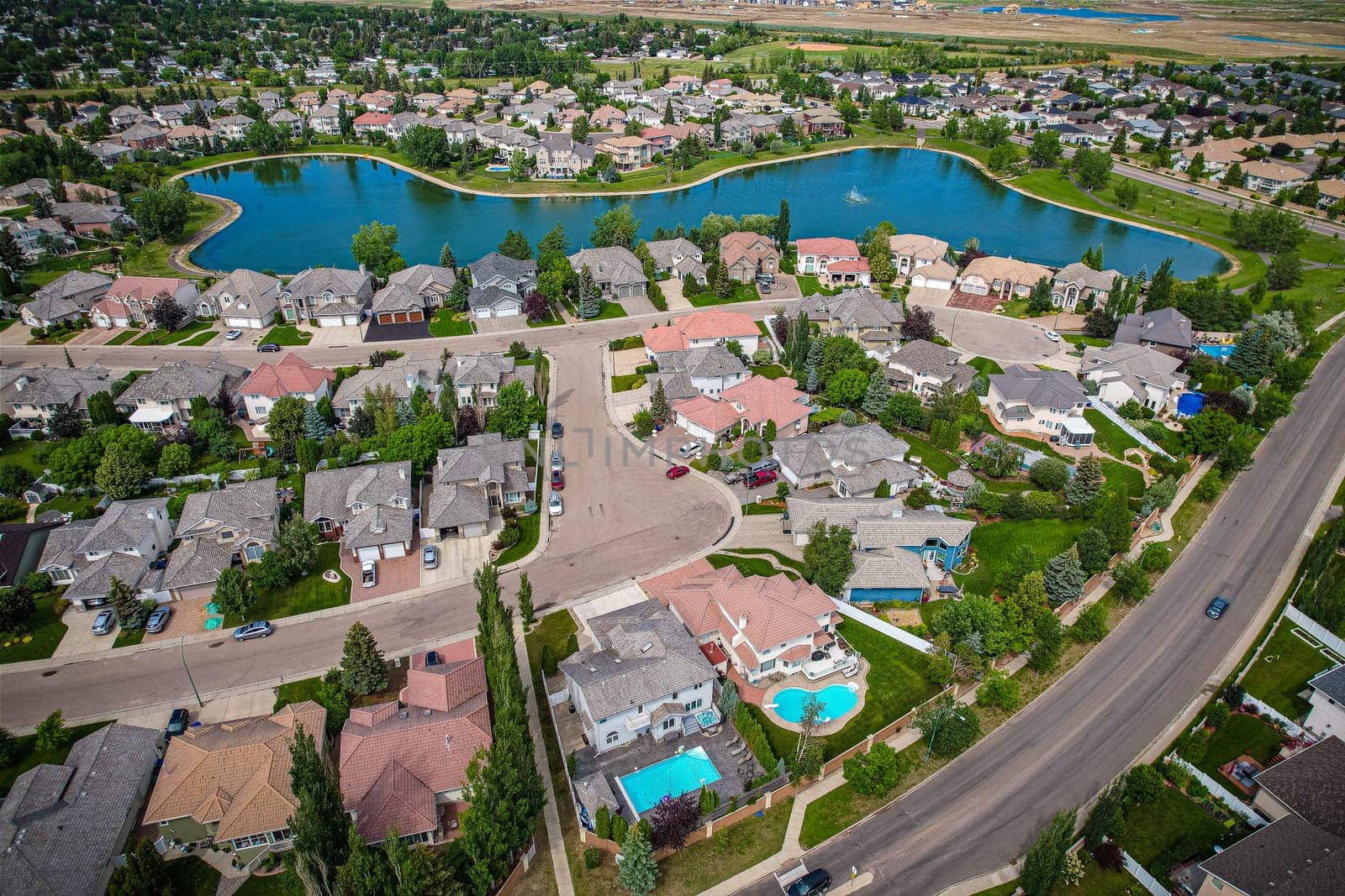 Aerial view of Briarwood which is a residential neighbourhood located in the southeast part of Saskatoon, Saskatchewan, Canada. The majority of its residents live in low-density, single detached dwellings.