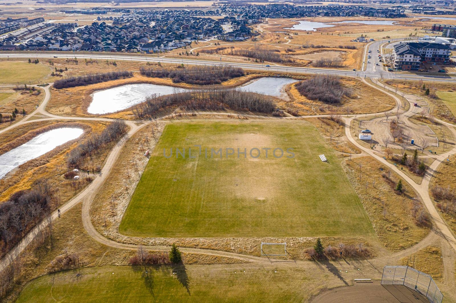 Aerial view of the Briarwood neighborhood of Saskatoon. Nov 3, 2020