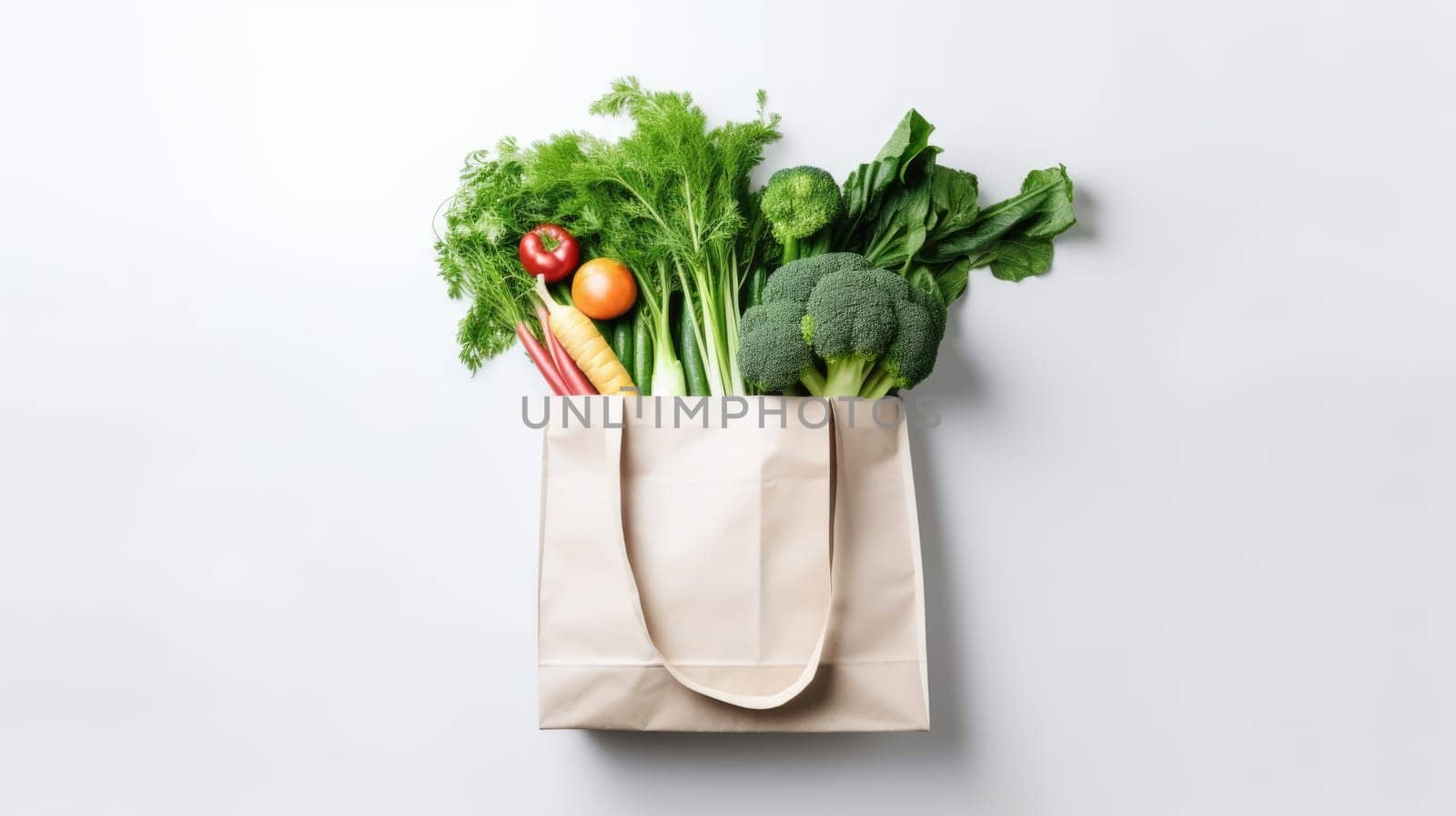 Shopping bag with vegetables. Healthy eating on a white background by natali_brill