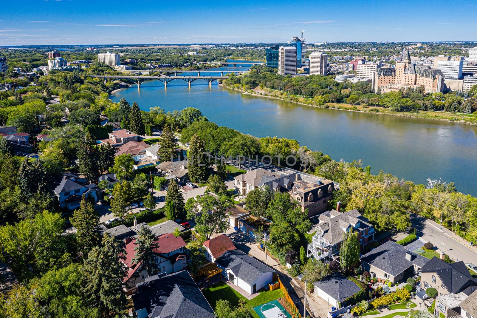 Aerial view of the Nutana neighborhood of Saskatoon. Sept 3, 2020