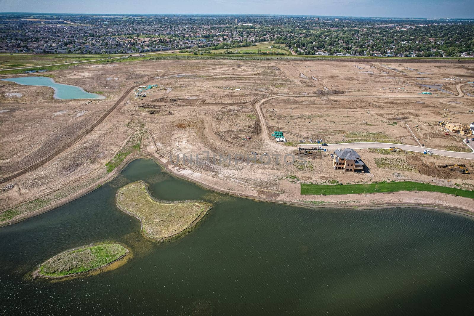 Aerial view of Brighton which is a neighbourhood in Saskatoon, Saskatchewan, and is the first of several communities planned for the Holmwood Suburban Development Area on the east side of the city.