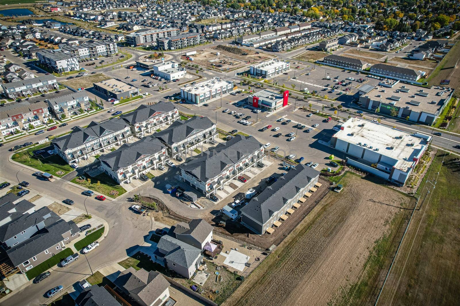 Aerial view of Kensington which is a neighbourhood located in west Saskatoon, Saskatchewan, Canada that began construction in 2013