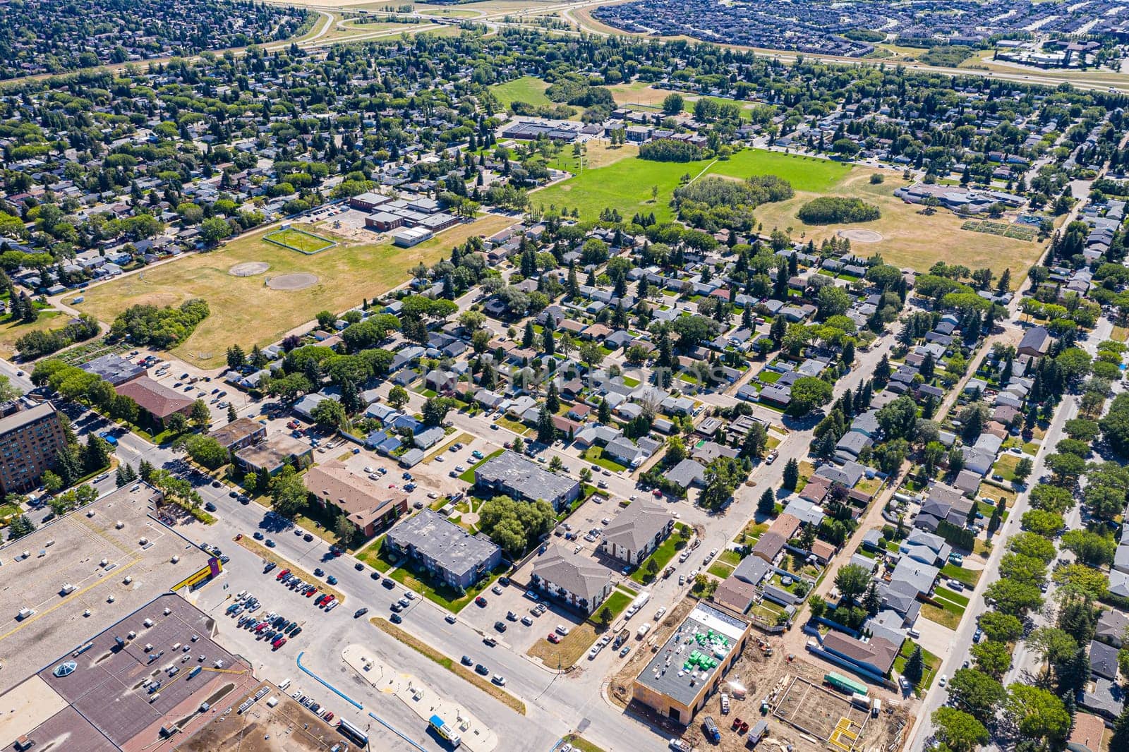 Discover Eastview in Saskatoon from above. This drone image showcases the neighborhood's charming streets, family-friendly parks, and community spirit, all under the expansive Saskatchewan sky.