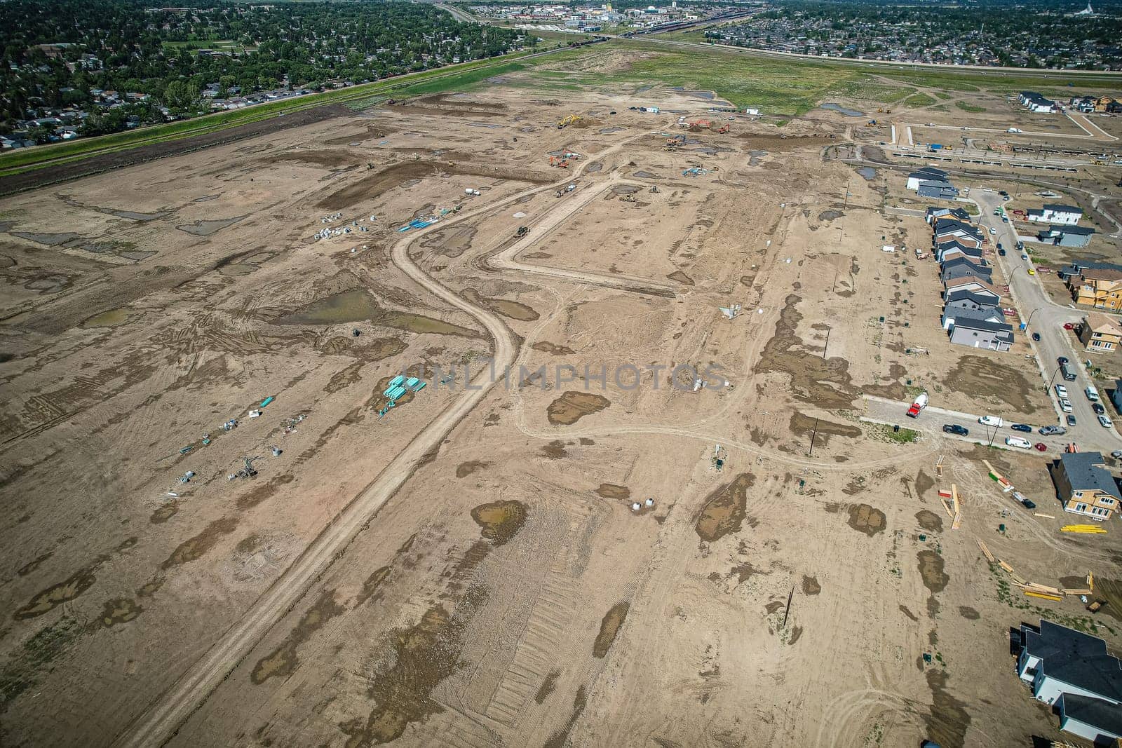 Aerial view of Brighton which is a neighbourhood in Saskatoon, Saskatchewan, and is the first of several communities planned for the Holmwood Suburban Development Area on the east side of the city.