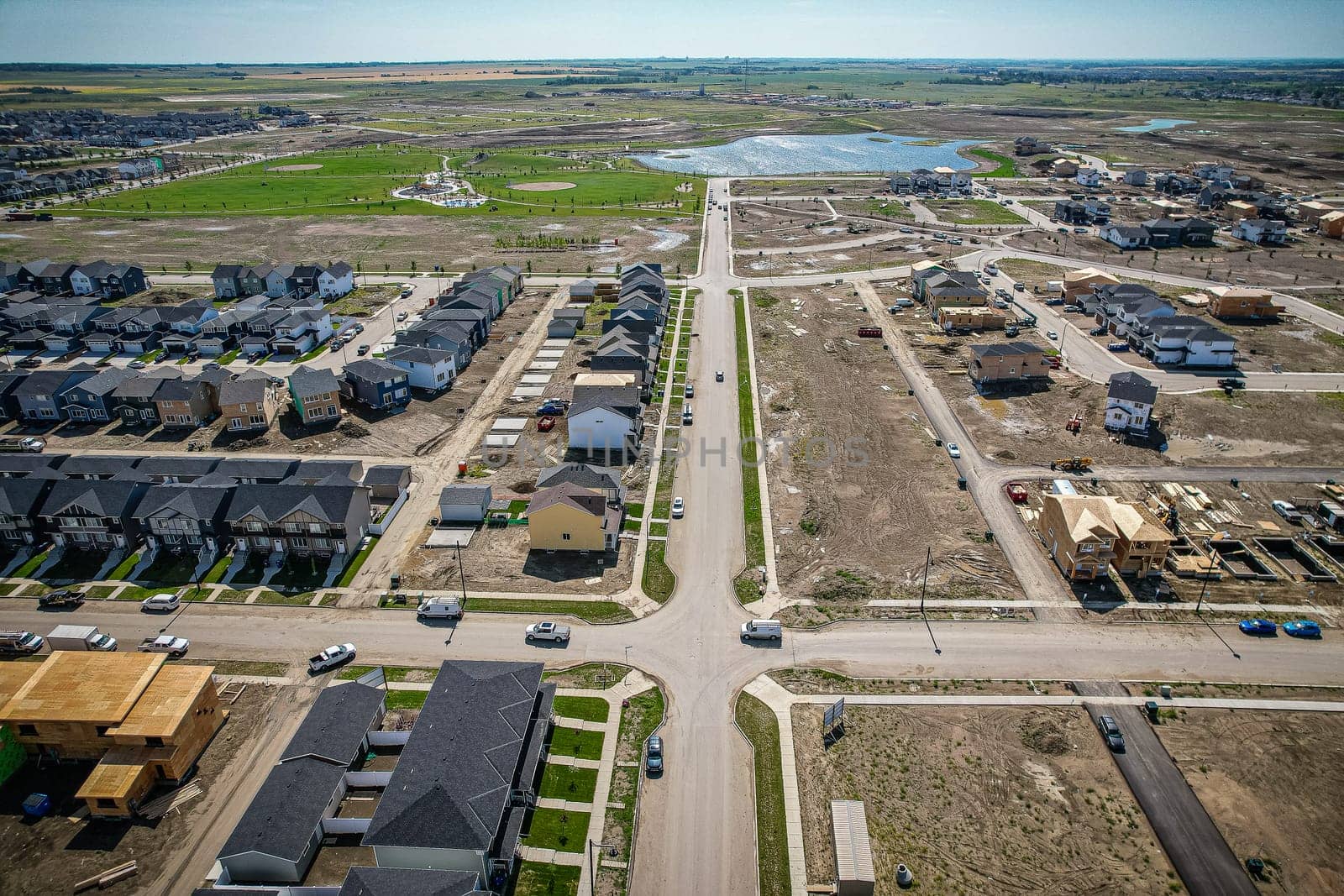 Aerial view of Brighton which is a neighbourhood in Saskatoon, Saskatchewan, and is the first of several communities planned for the Holmwood Suburban Development Area on the east side of the city.