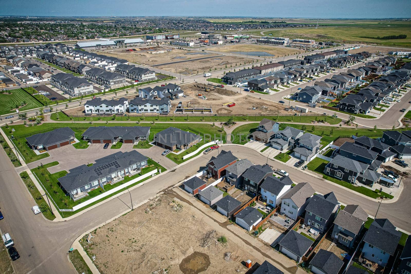 Aerial view of Brighton which is a neighbourhood in Saskatoon, Saskatchewan, and is the first of several communities planned for the Holmwood Suburban Development Area on the east side of the city.