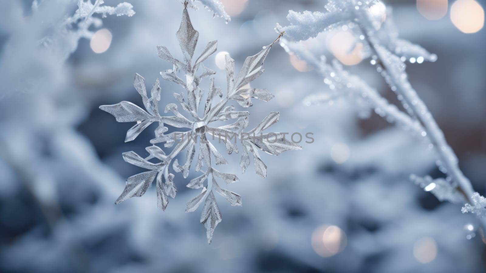 snowflake ornaments, natural snow ice, ai