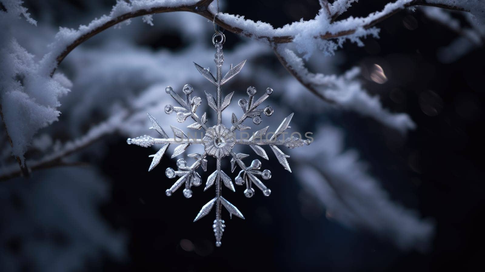 snowflake ornaments, natural snow ice, ai