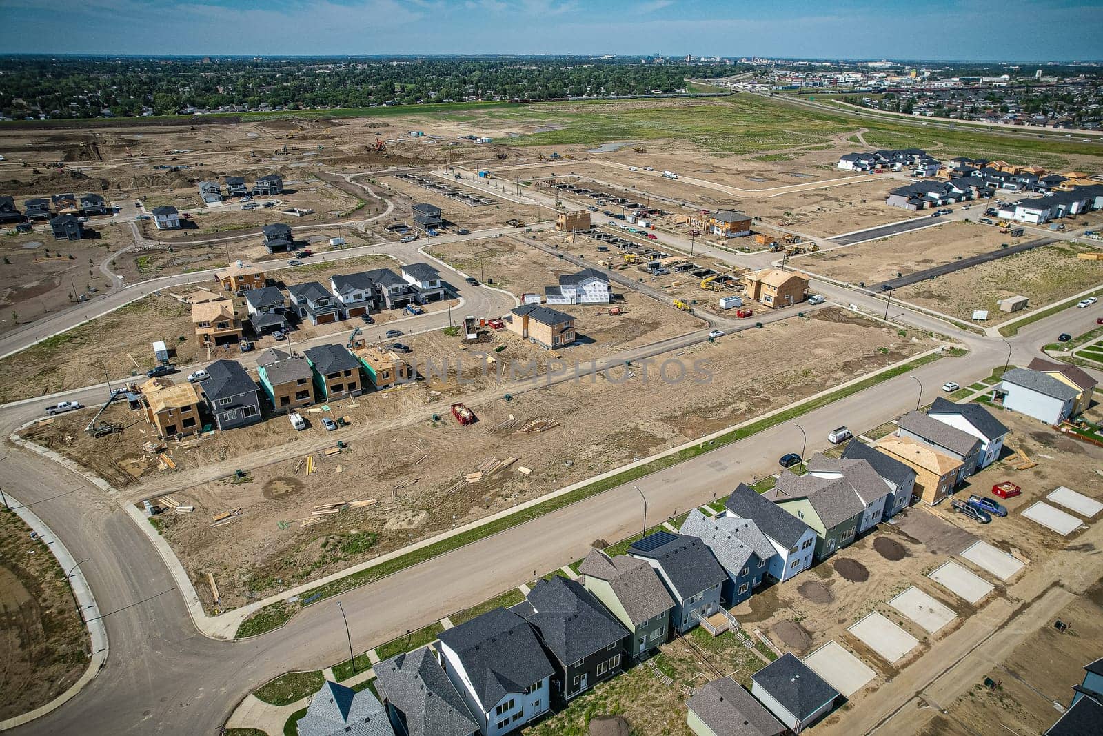 Aerial view of Brighton which is a neighbourhood in Saskatoon, Saskatchewan, and is the first of several communities planned for the Holmwood Suburban Development Area on the east side of the city.