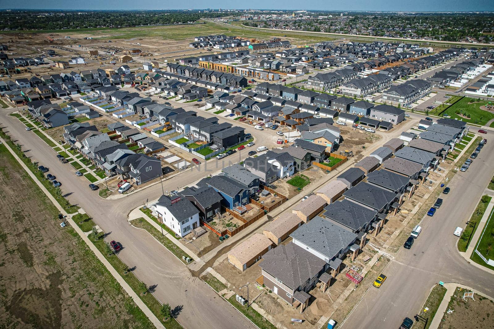 Aerial view of Brighton which is a neighbourhood in Saskatoon, Saskatchewan, and is the first of several communities planned for the Holmwood Suburban Development Area on the east side of the city.