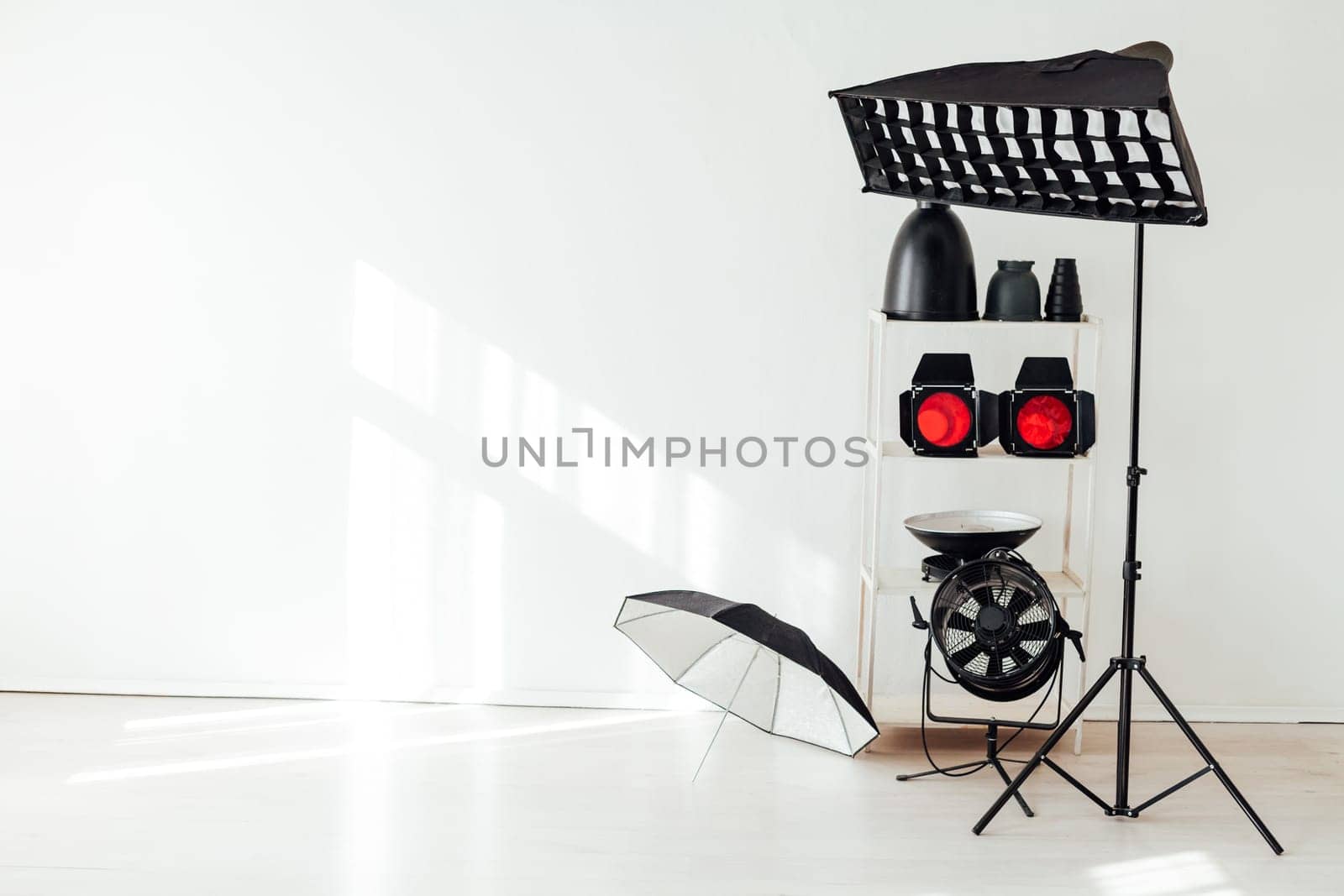 Equipment white photo studio accessories photographer flash by Simakov