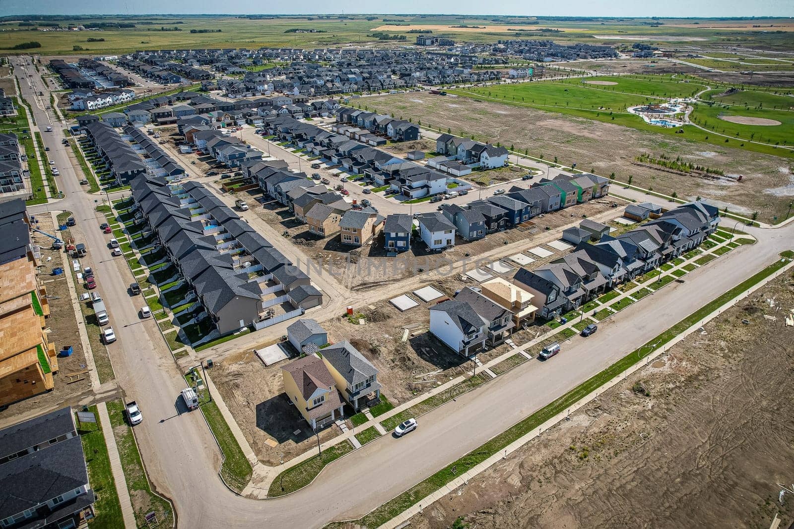 Aerial view of Brighton which is a neighbourhood in Saskatoon, Saskatchewan, and is the first of several communities planned for the Holmwood Suburban Development Area on the east side of the city.