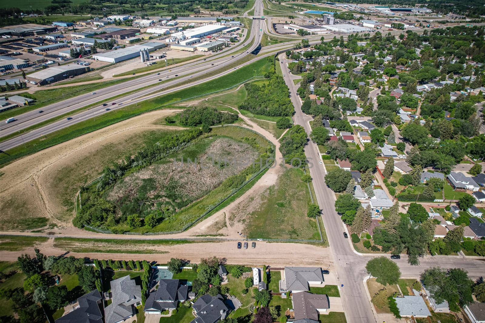 Aerial View of Avalon which is a mostly residential neighbourhood located in south-central Saskatoon, Saskatchewan, Canada. It is a suburban subdivision, consisting mostly of low-density, single detached dwellings. As of 2007, the area is home to 3,214 residents.